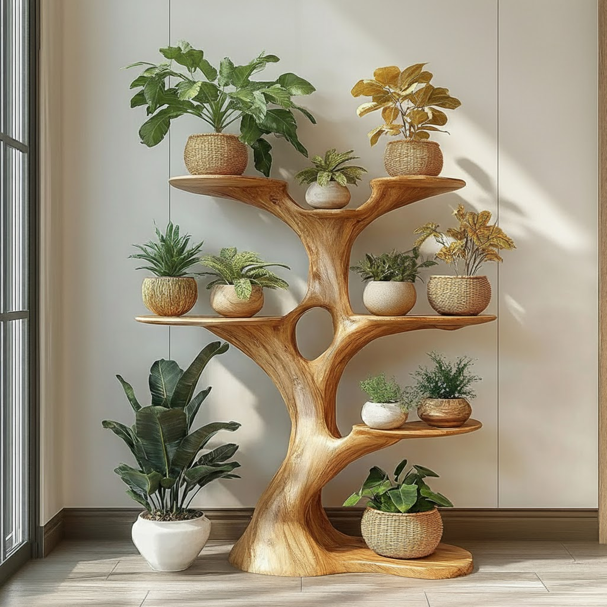 modern plant stand indoor Artistic Tree Plant Stand Modern Living Room SINLKITT094