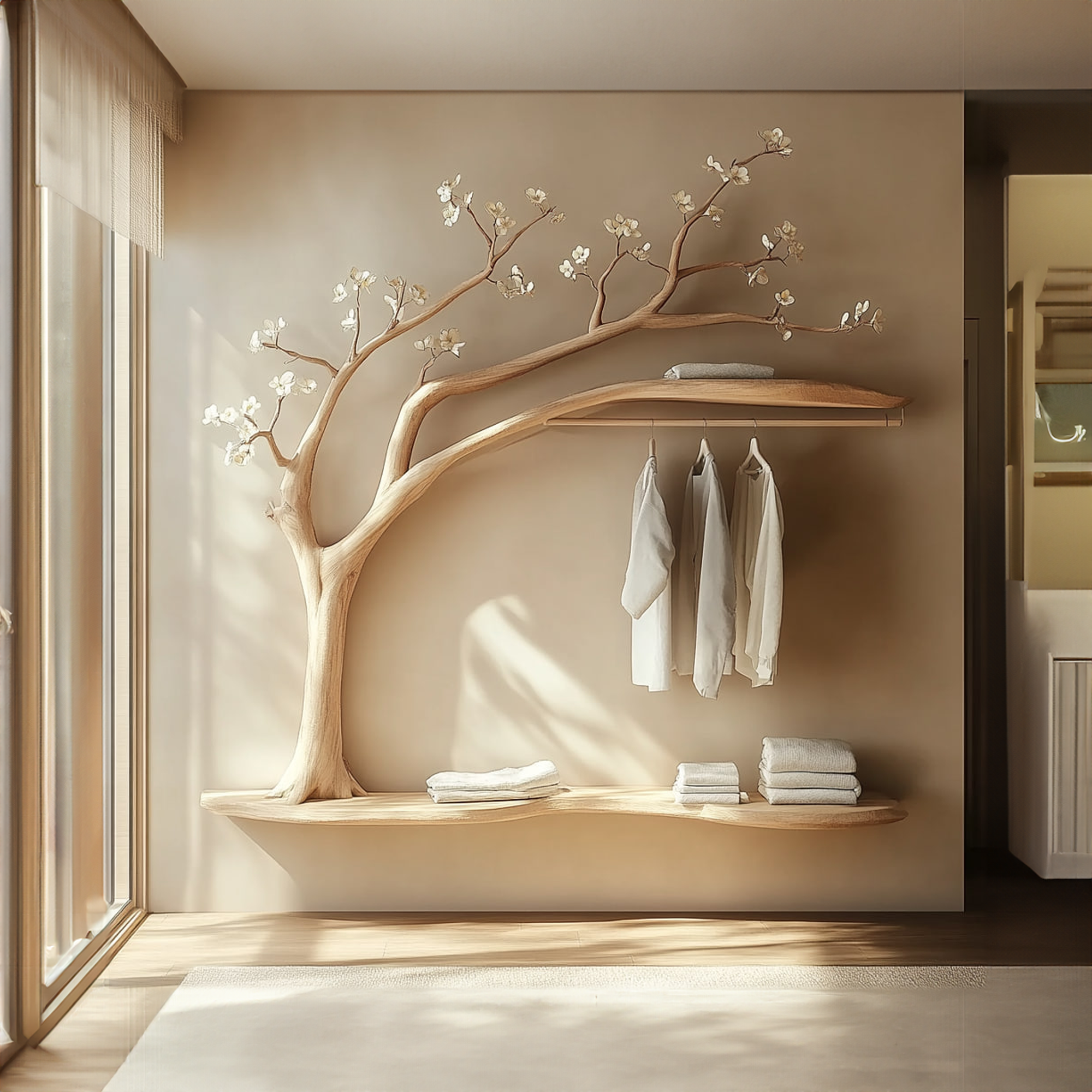 Scandinavian Tree Wardrobe Solid Wood Handcrafted Bedroom Storage SINLKITCR064