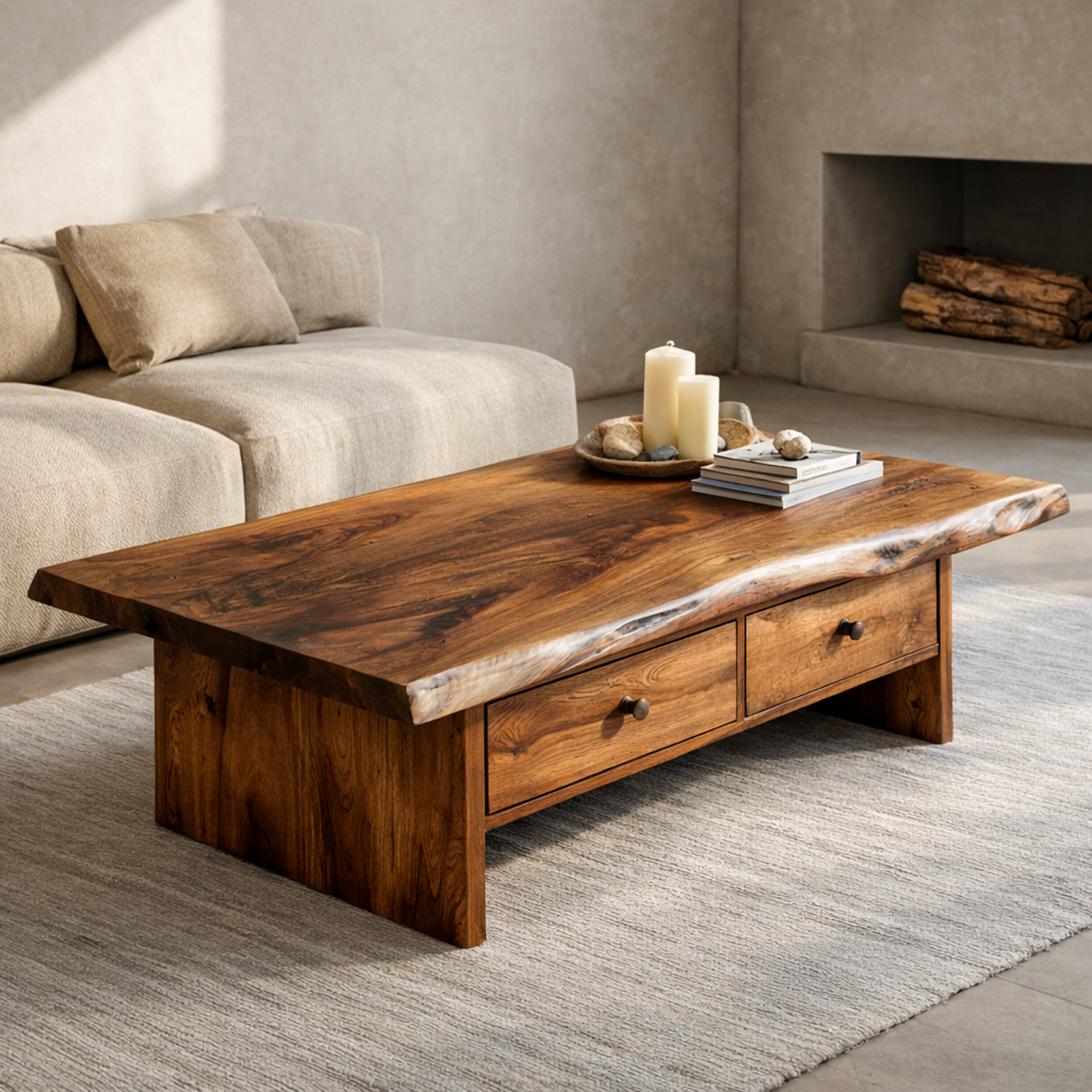 Low Profile Solid Wood Coffee Table Timeless Living Room Interior SINLKICF312
