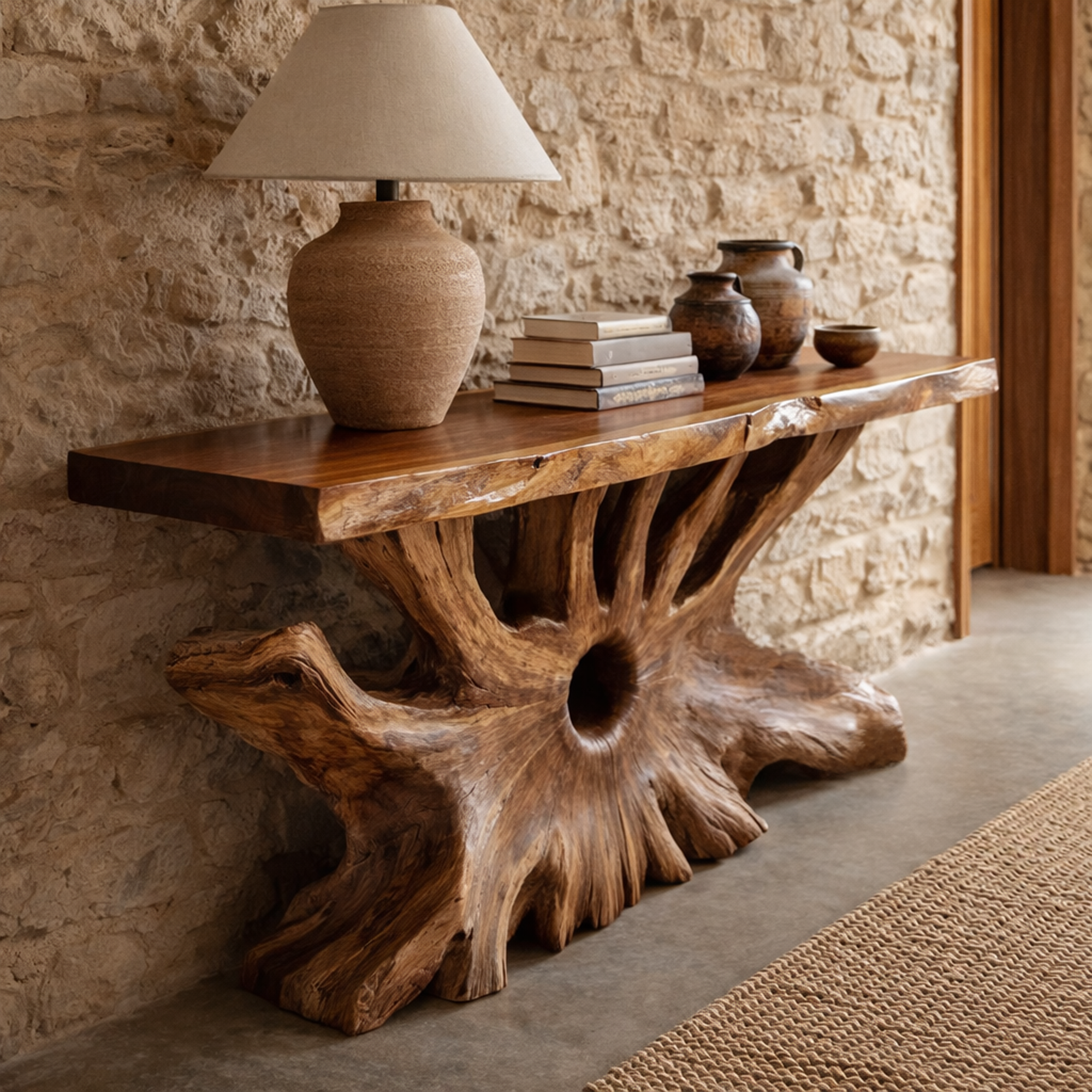 Rustic Organic Console Table Natural Wood Living Room Entry SINLKICS530