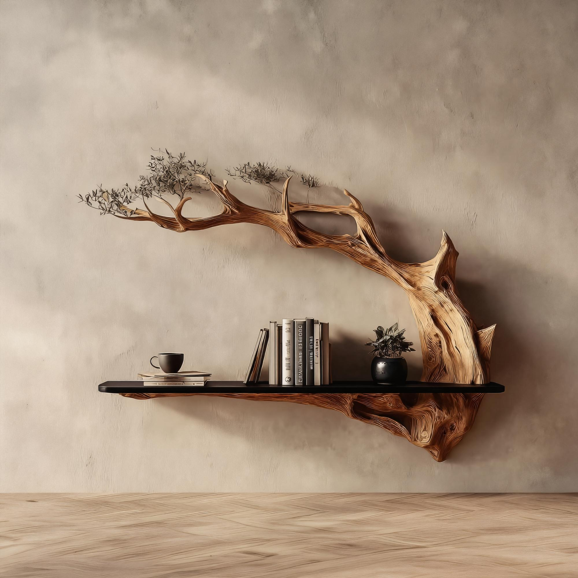 Rustic Tree Wall Shelf Unique Living Room Storage SINLKIFL179