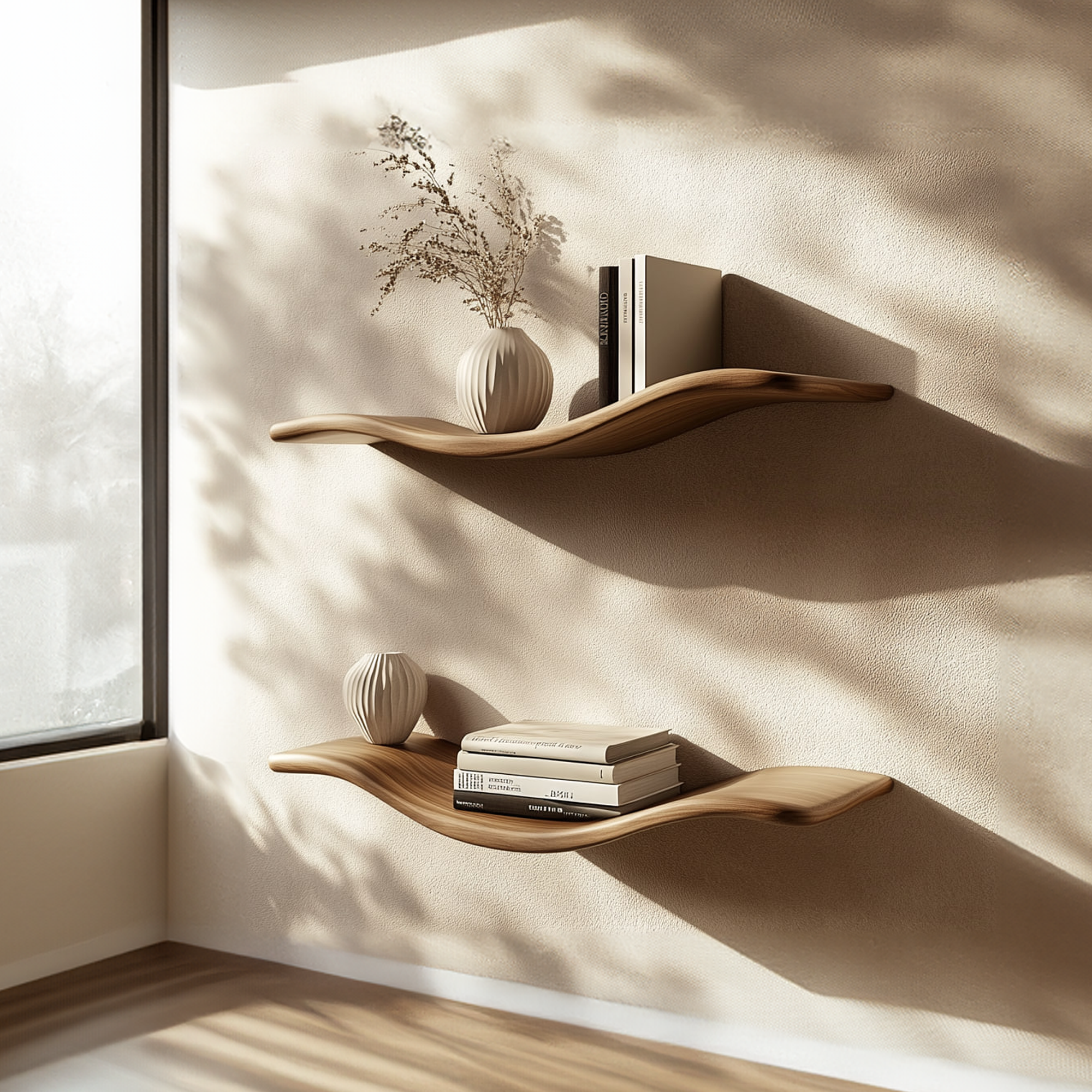 Rustic Wave Floating Shelf Ambient Wall Living Room Or Study Room SINLKIFL313