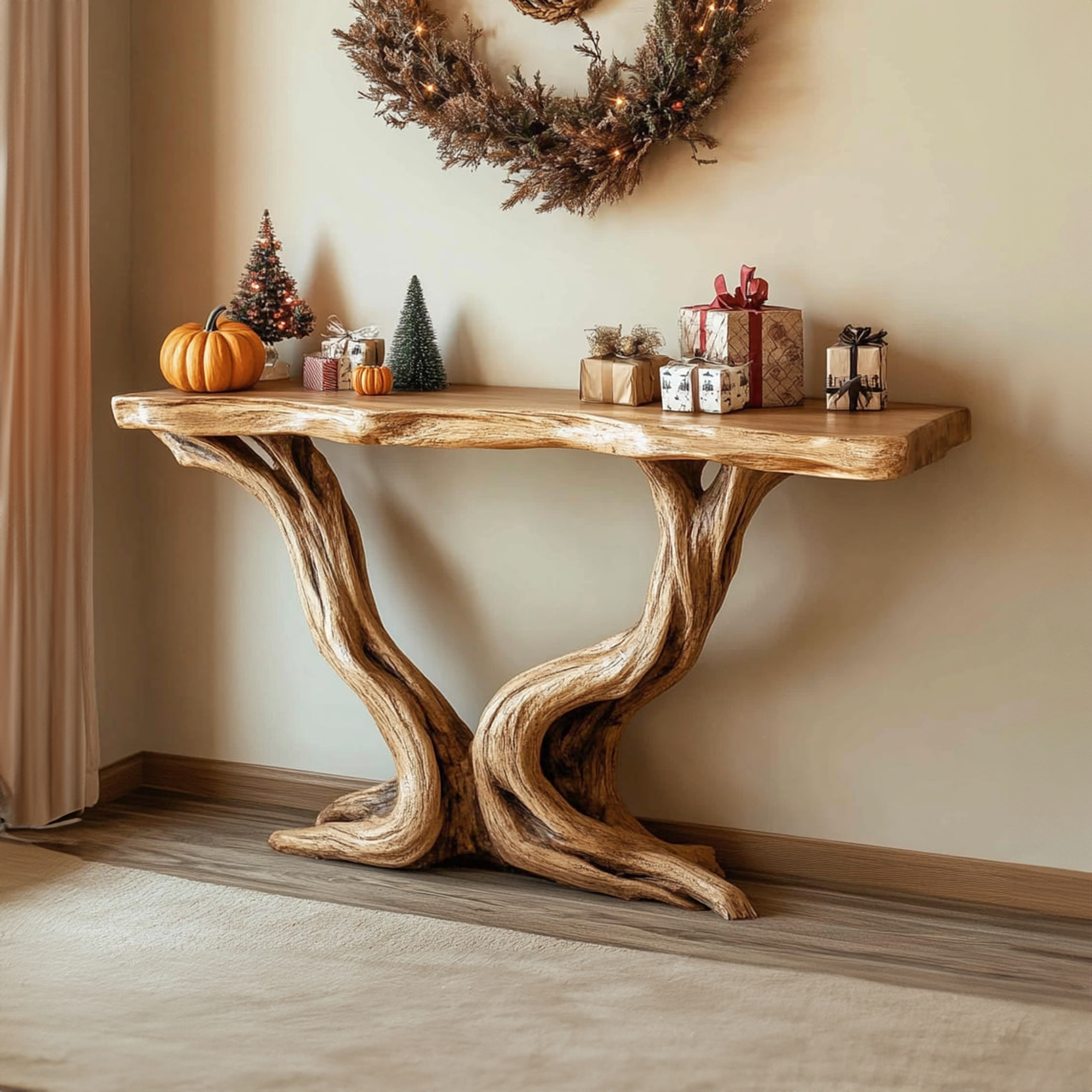 Midcentury Entry Table Organic Carved Legs Cozy Corner SINLKICS325