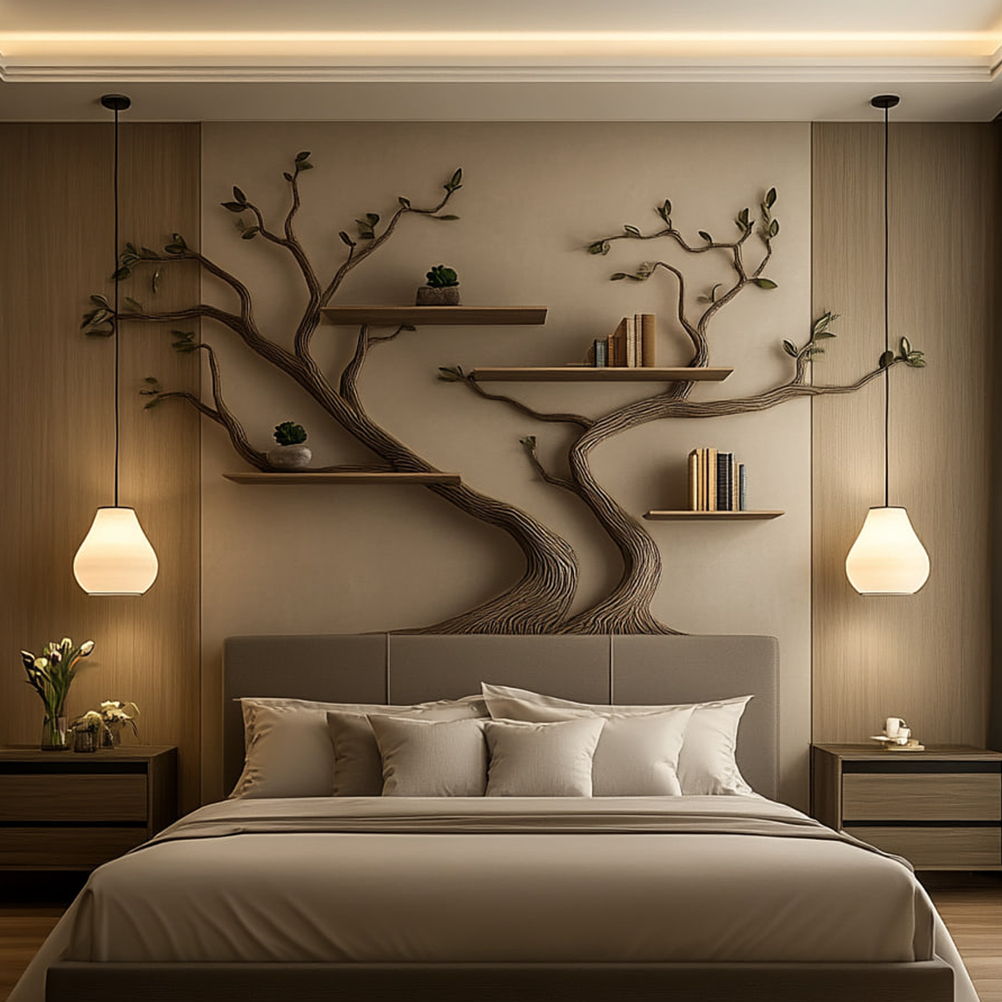 Mid Century Tree Wall Bookshelf Modern Cozy Bedroom SINLKITBS090
