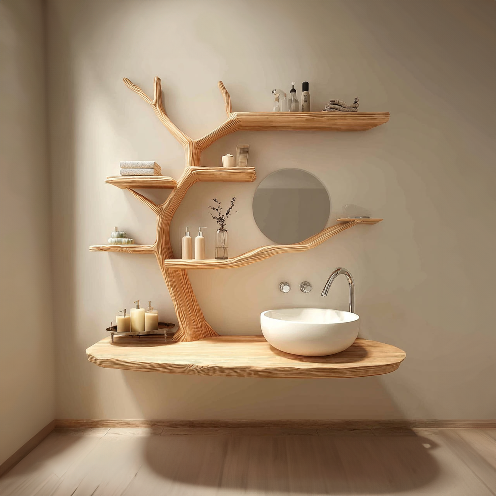 Rustic Organic Tree Shelf Vanity Bathroom Or Powder Room SINLKITBB007