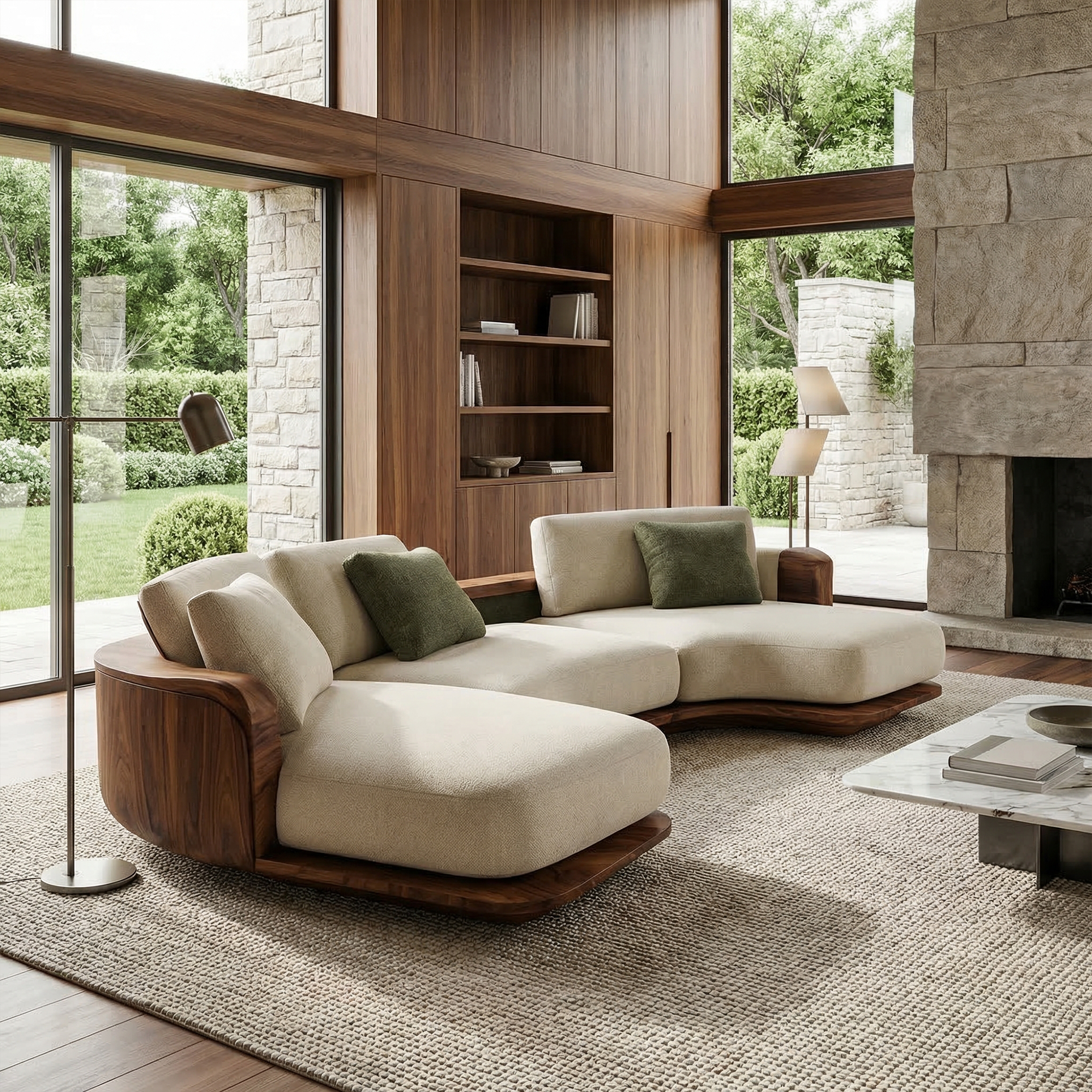 Sculptural Curved Sectional Sofa Frame Solid Wood Flowing Form Living Room And Lounge SINLKISF013