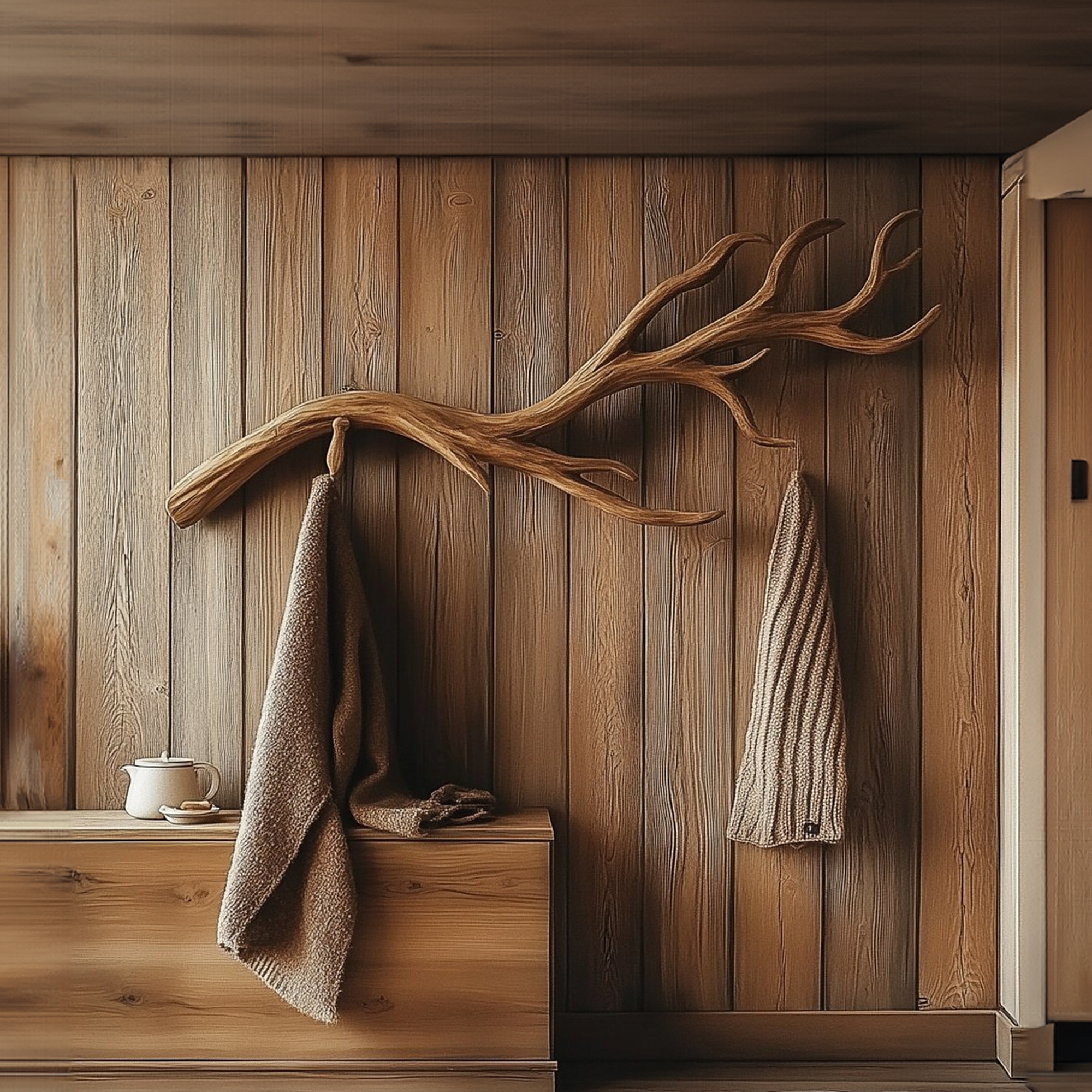 Natural Wood Branch Wall Rack Handcrafted Rustic Entryway Decor SINLKITCR068