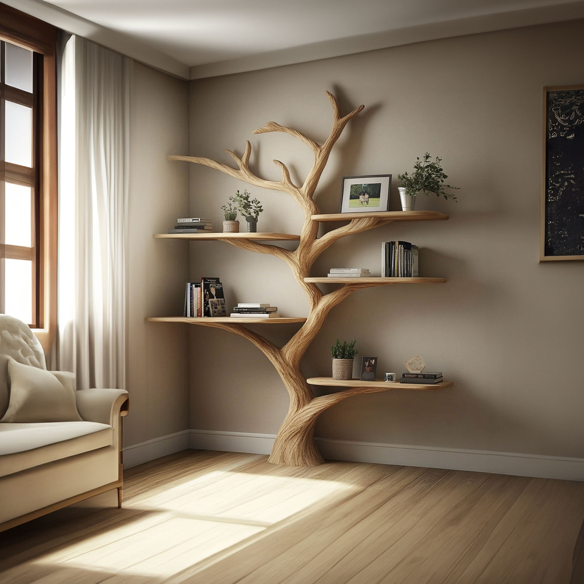 Rustic Organic Tree Wall Display Cozy Reading Space SINLKITB538