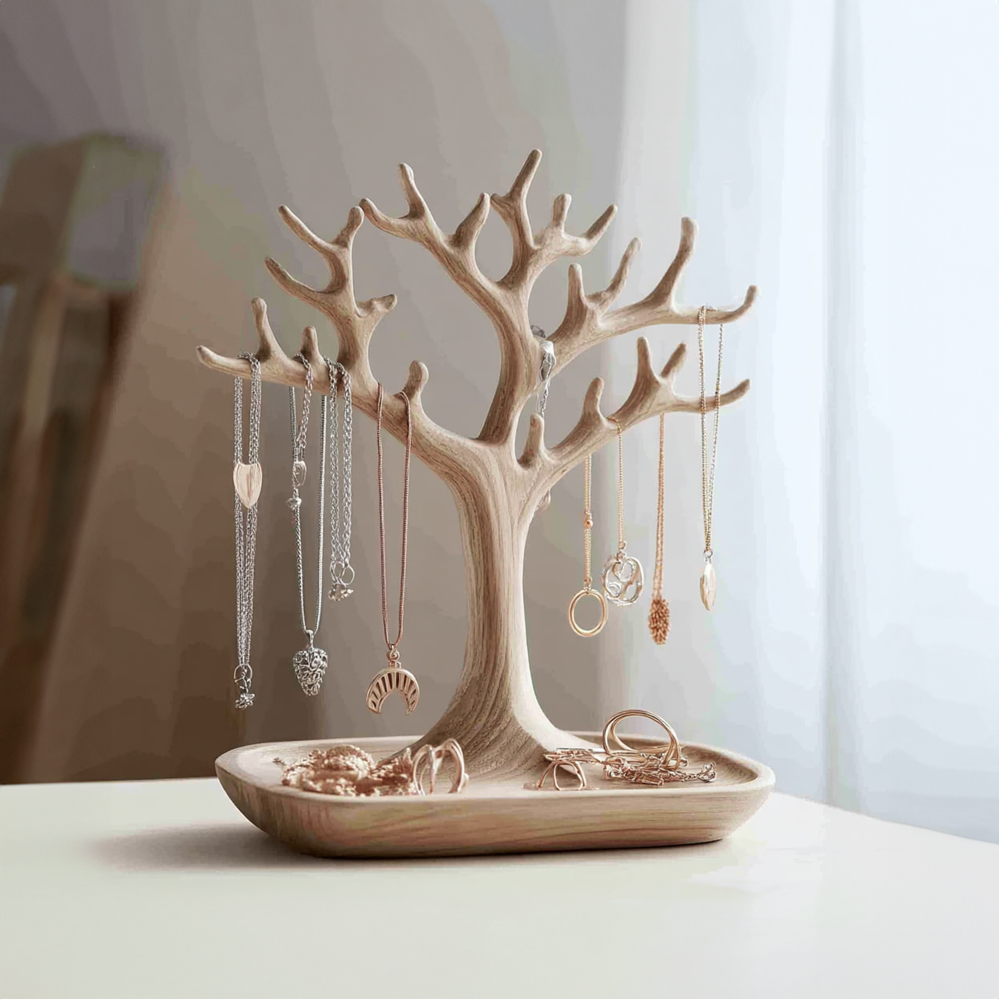 Scandinavian Solid Wood Jewelry Tree Organizer Stand SINLKITJR001