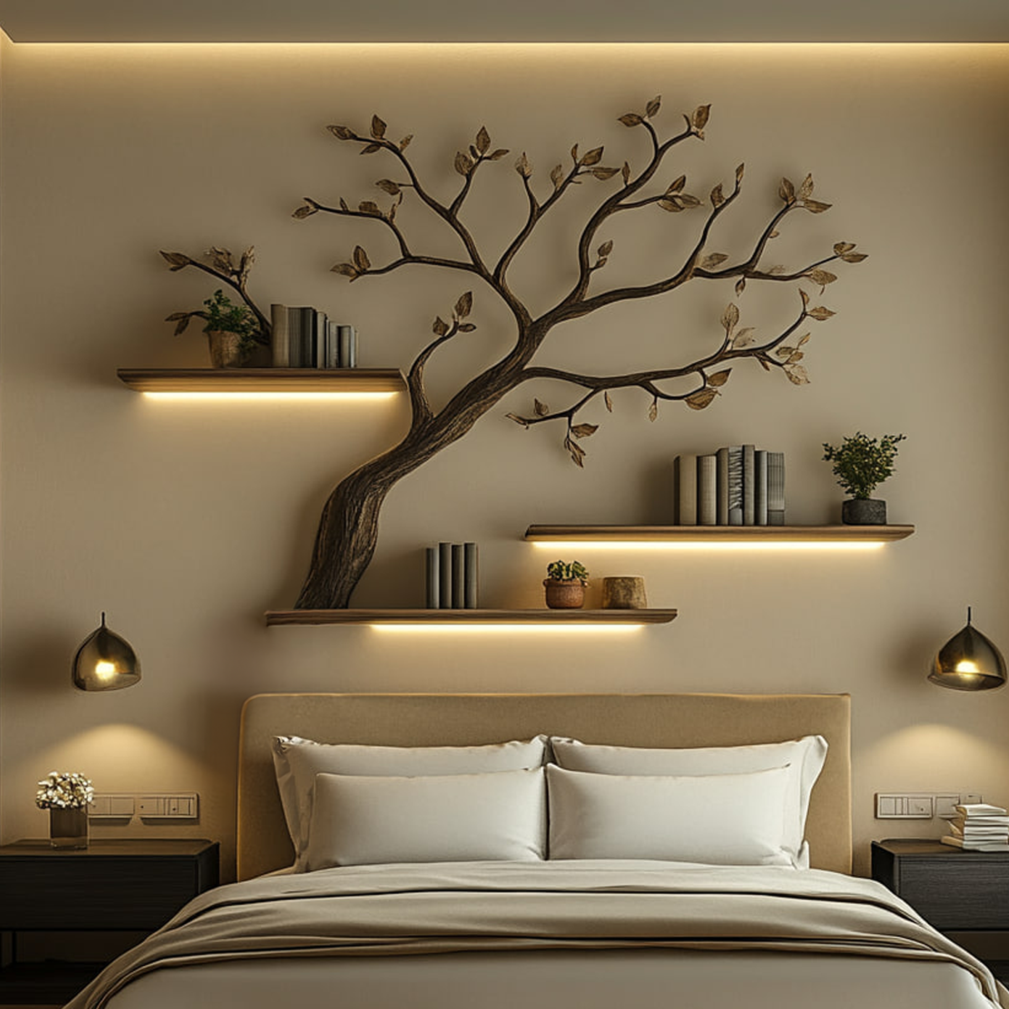 Mid Century Organic Tree Display Shelf Contemporary Bedroom SINLKITBS089