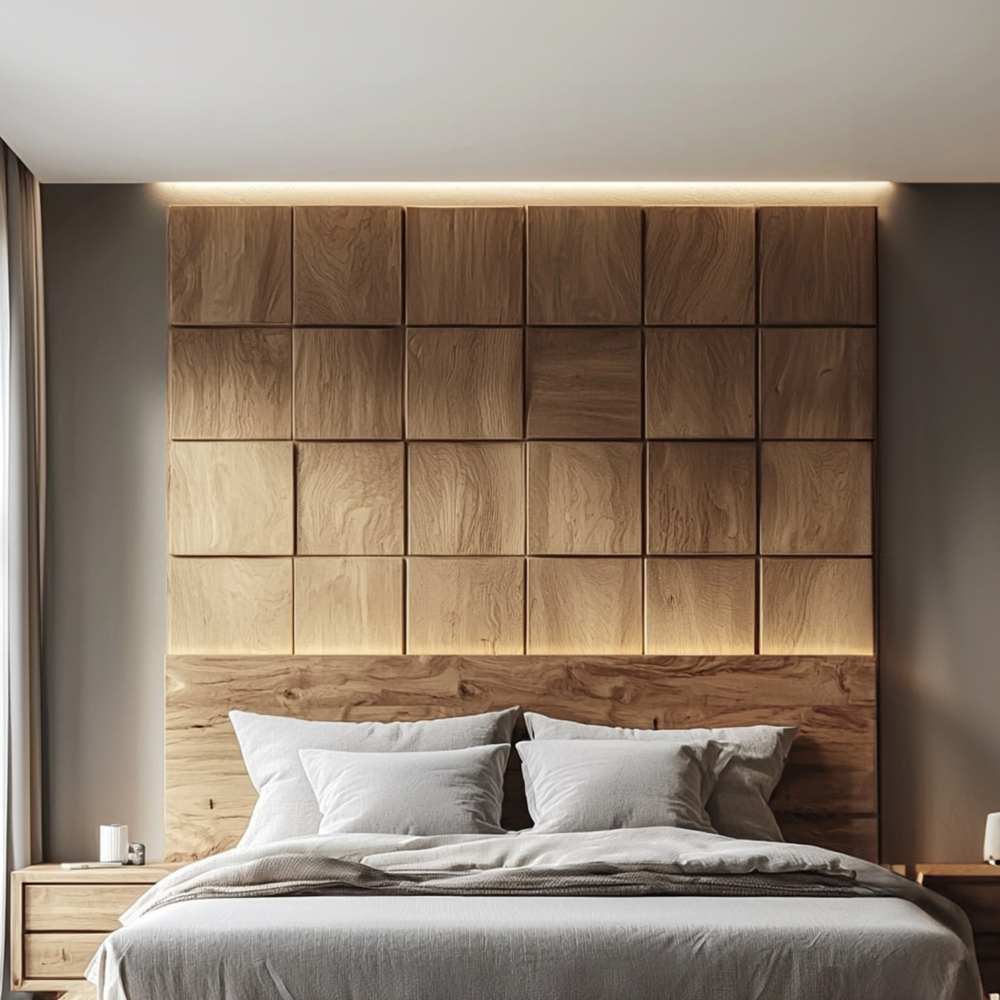 Minimal Solid Wood Panel Headboard Bedroom Interior Contemporary Wall Feature SINLKIDH011