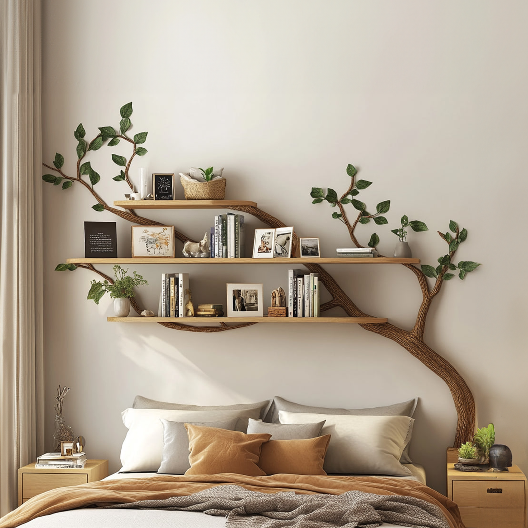 Rustic Tree Wall Shelf For Modern Bedroom Decor SINLKITBS059