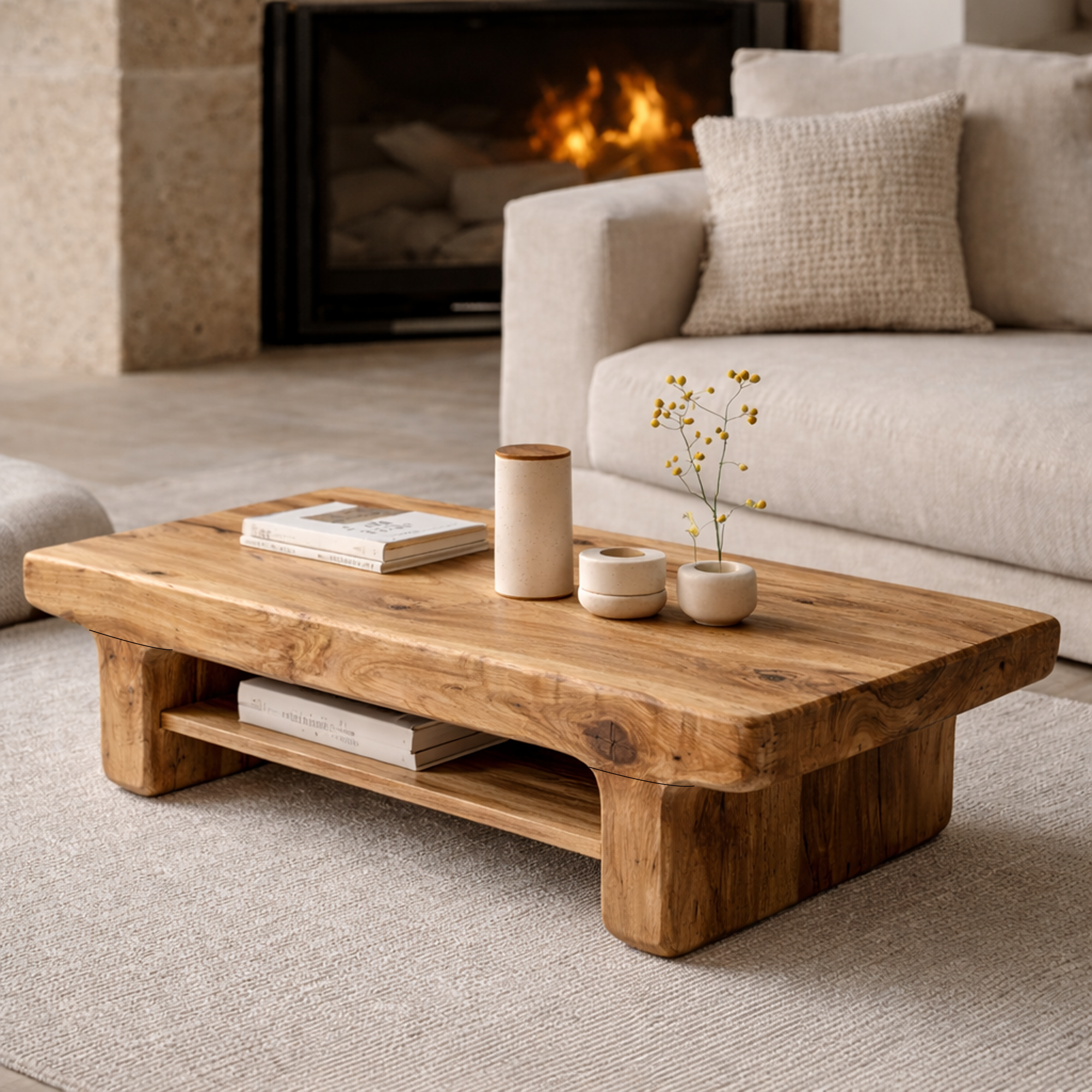 Minimal Solid Wood Coffee Table Grounded Modern Living Room Interior SINLKICF313