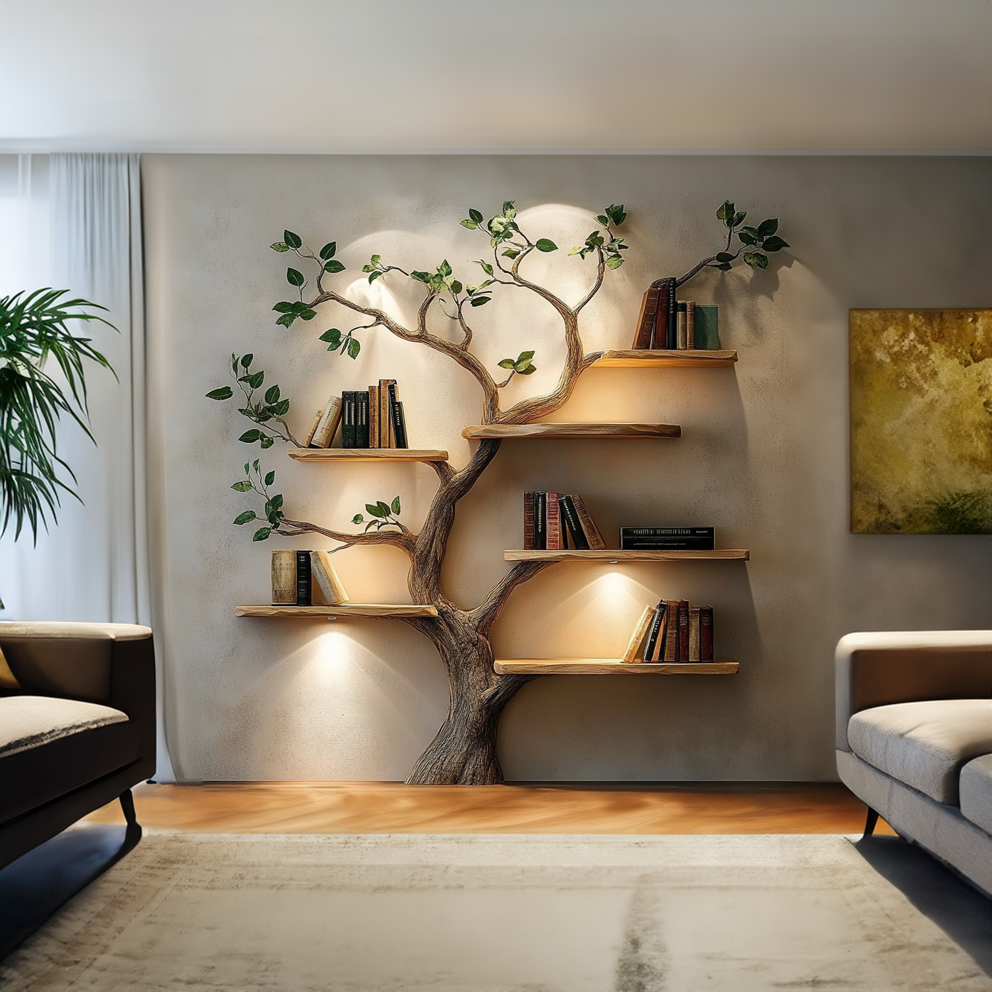 Rustic Solid Wood Tree Bookshelf For Living Room Wall Decor SINLKITB532