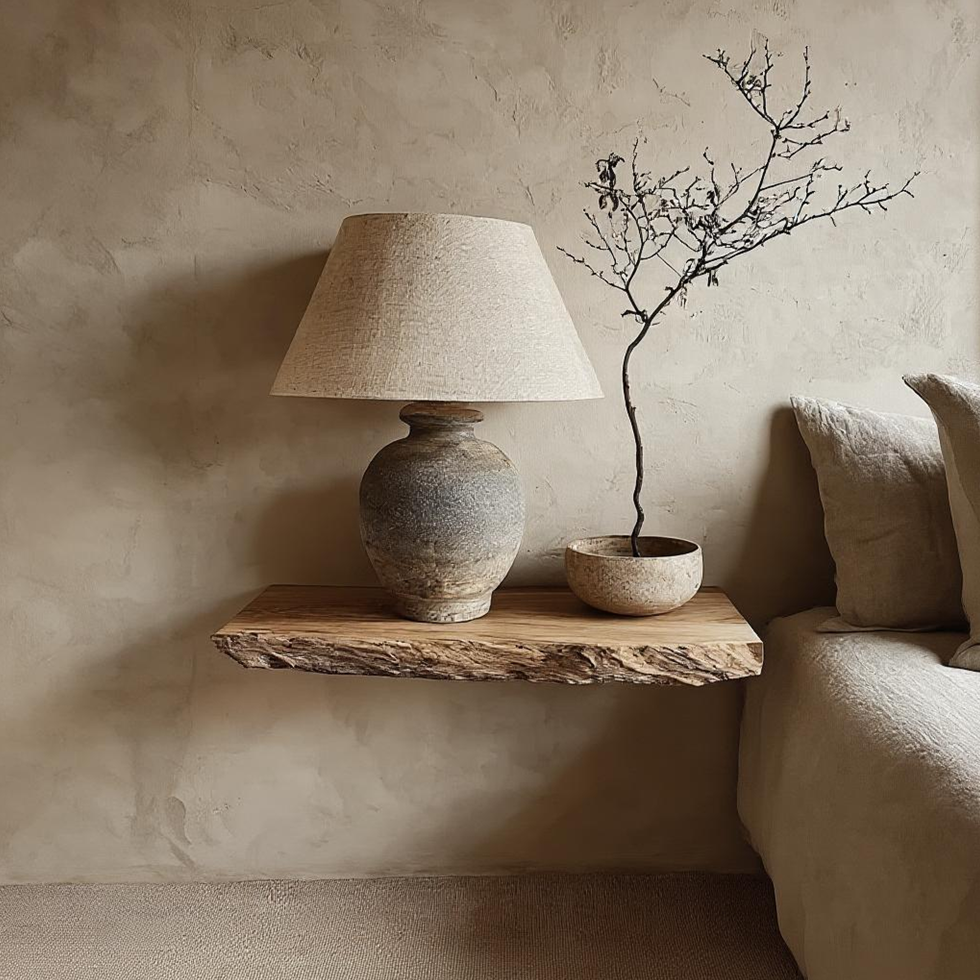 Rustic Nightstand Floating Shelf Bedroom SINLKIFL182