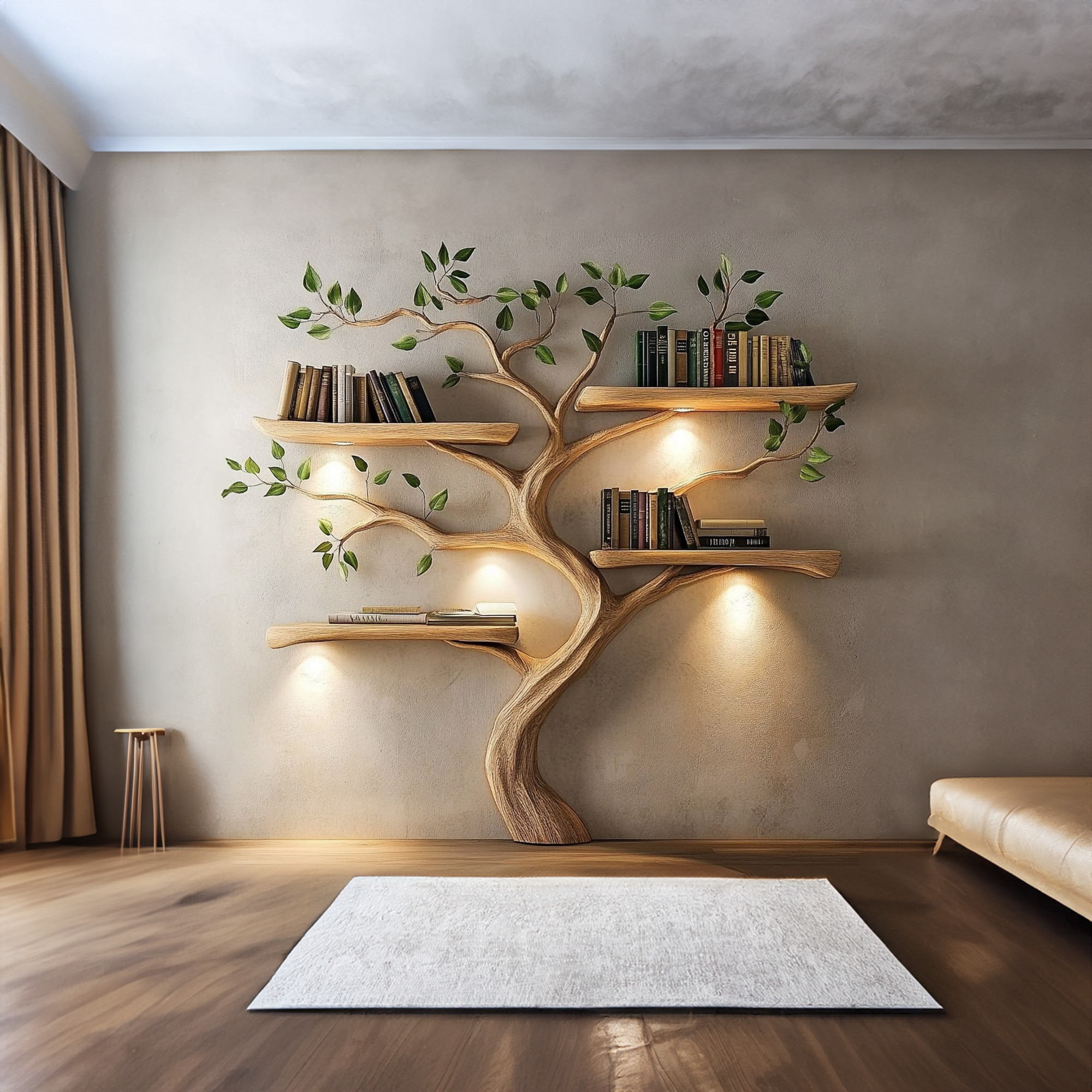 Rustic Tree Bookshelf Solid Wood Branch Design For Living Room SINLKITB531