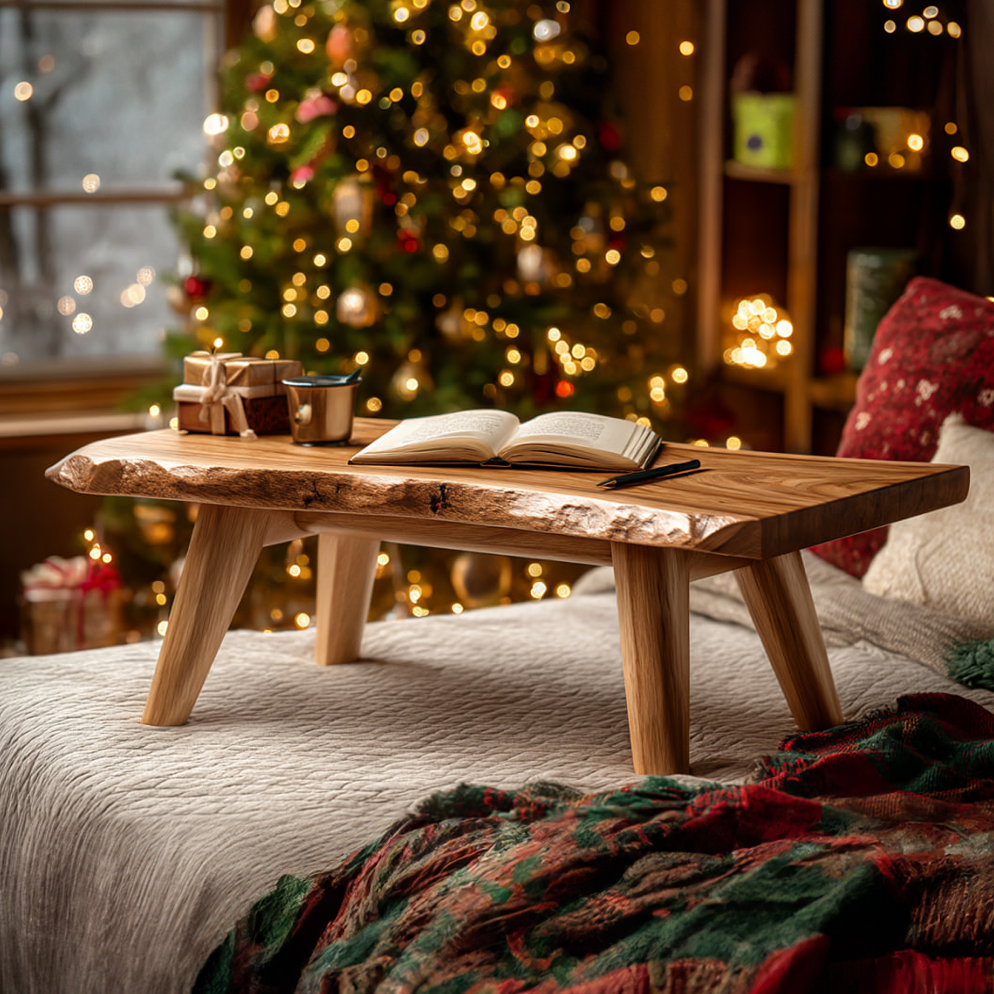 Rustic Live Edge Bed Table Christmas Holiday Bedroom Decor SINLKIDK062