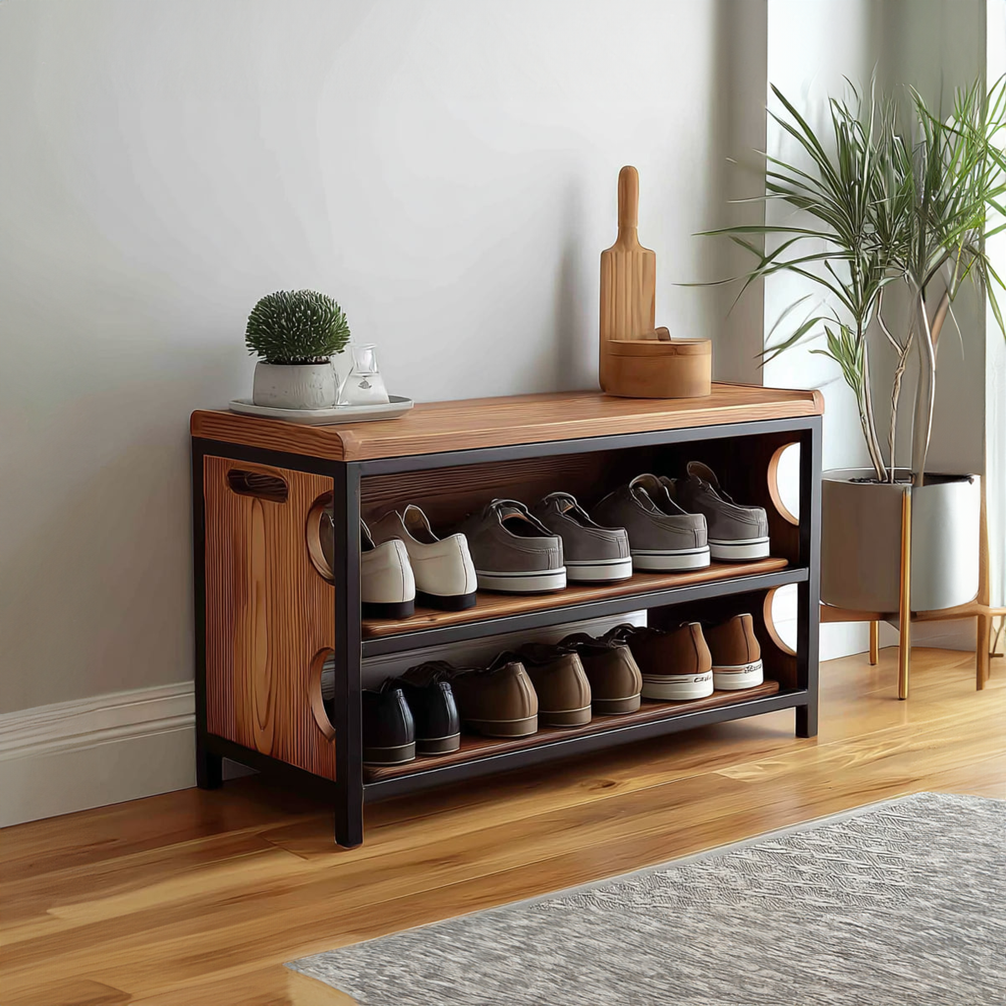 Midcentury Modern Shoe Bench Entryway SINLKISB042