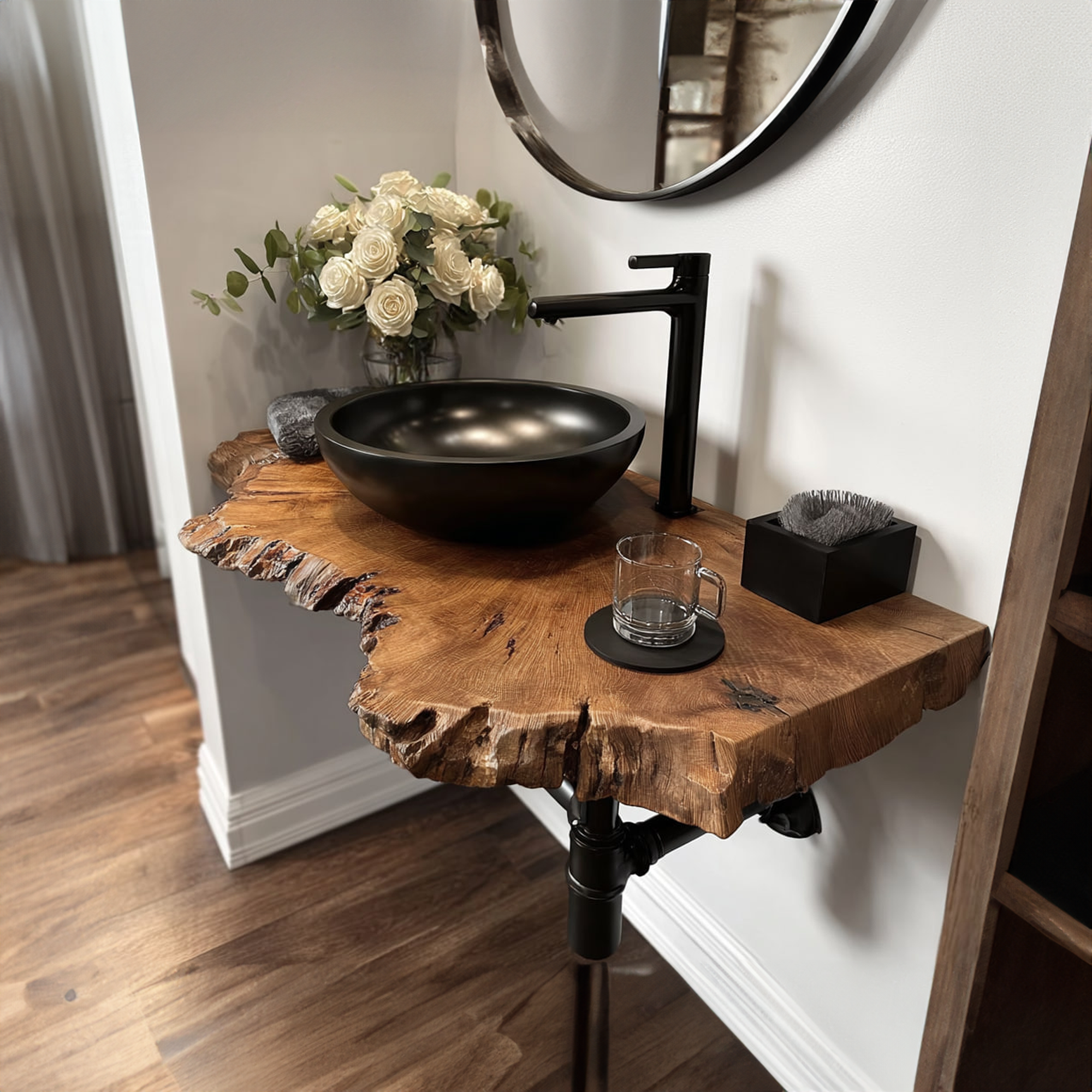 Rustic Floating Shelf Narrow Vanity Washroom SINLKIBRV146