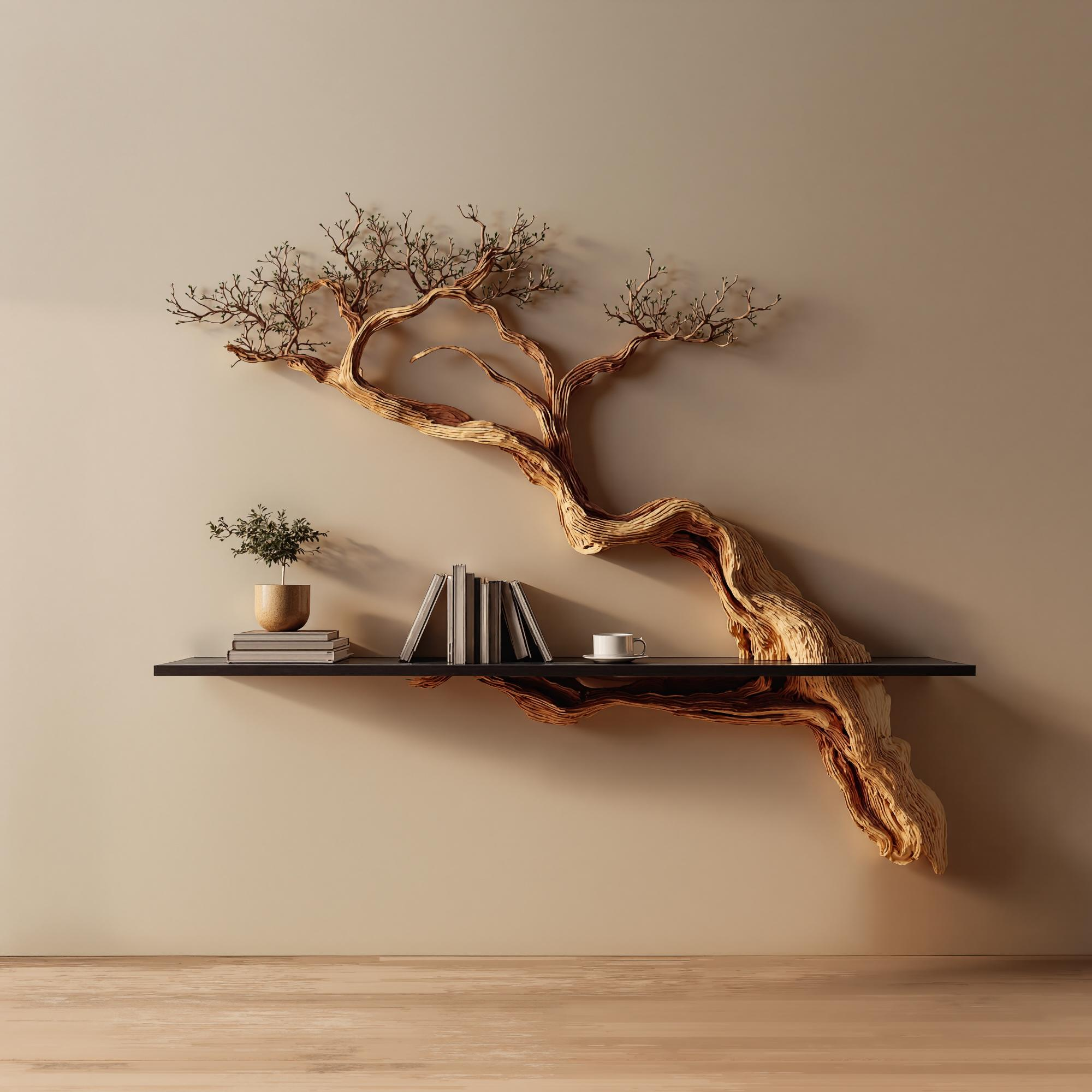 Rustic Tree Branch Shelf Handmade Living Room SINLKIFL178