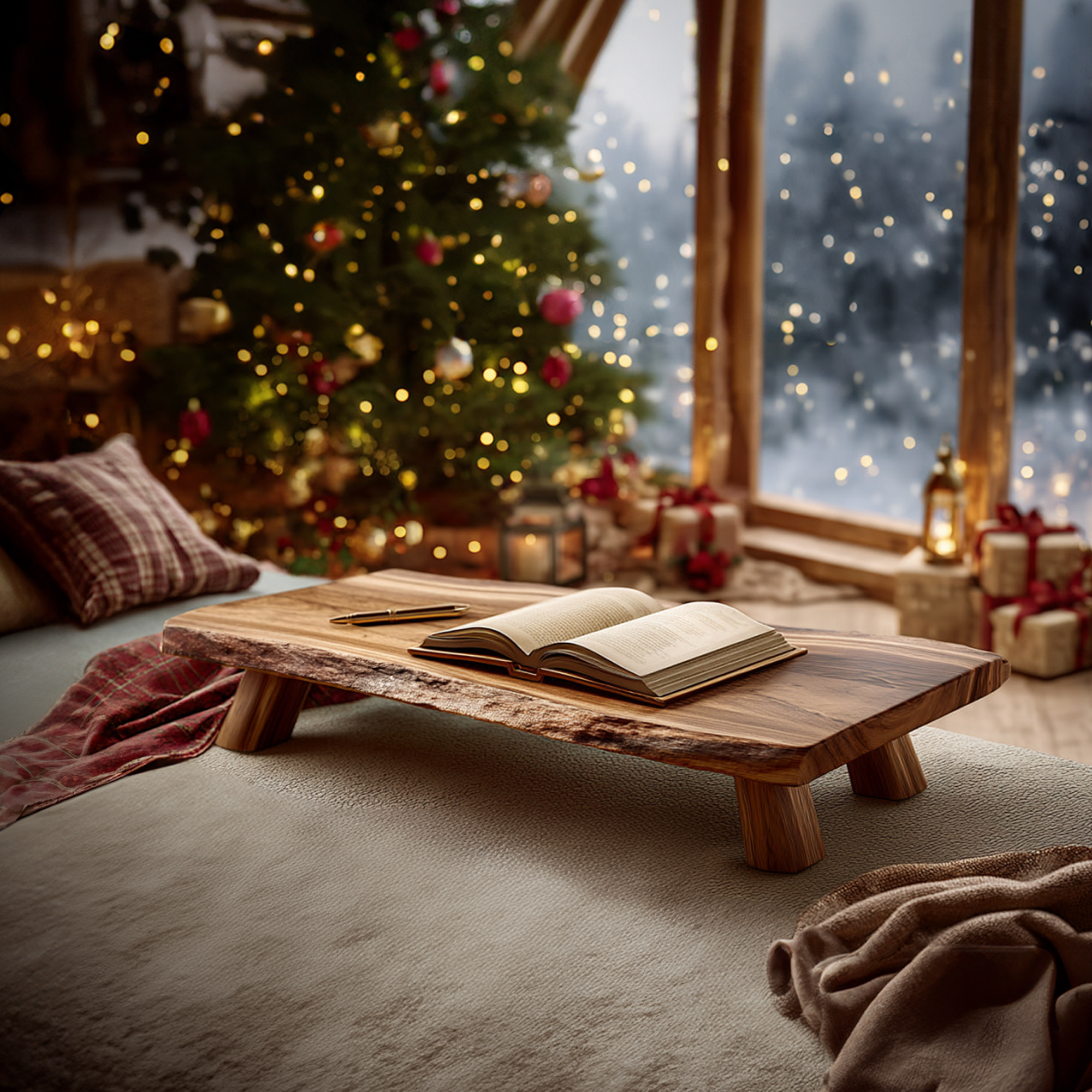 Rustic Live Edge Table Christmas Cozy Bedroom Arrangement SINLKIDK065