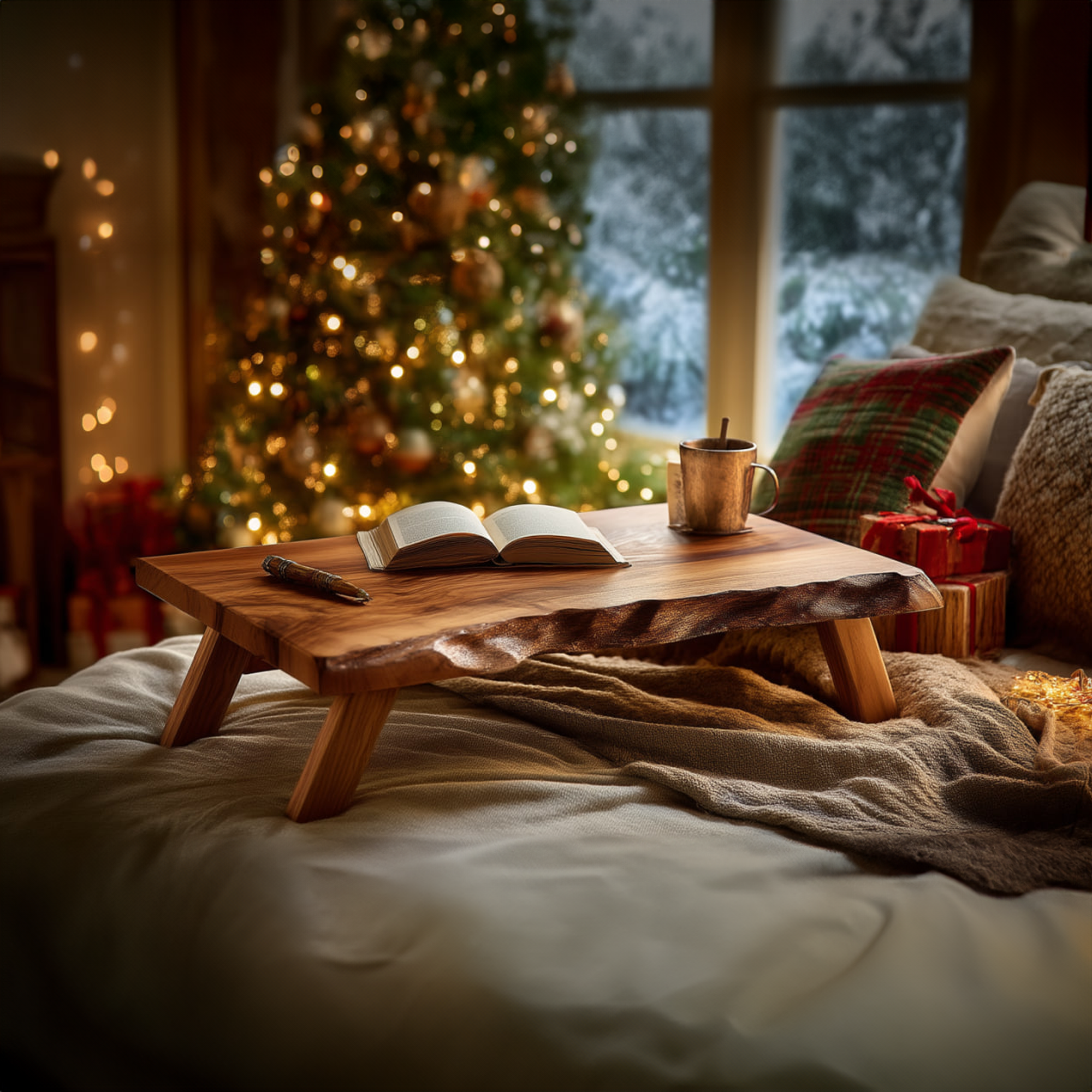 Rustic Rustic Bed Table Christmas Holiday Natural Home Decor SINLKIDK066