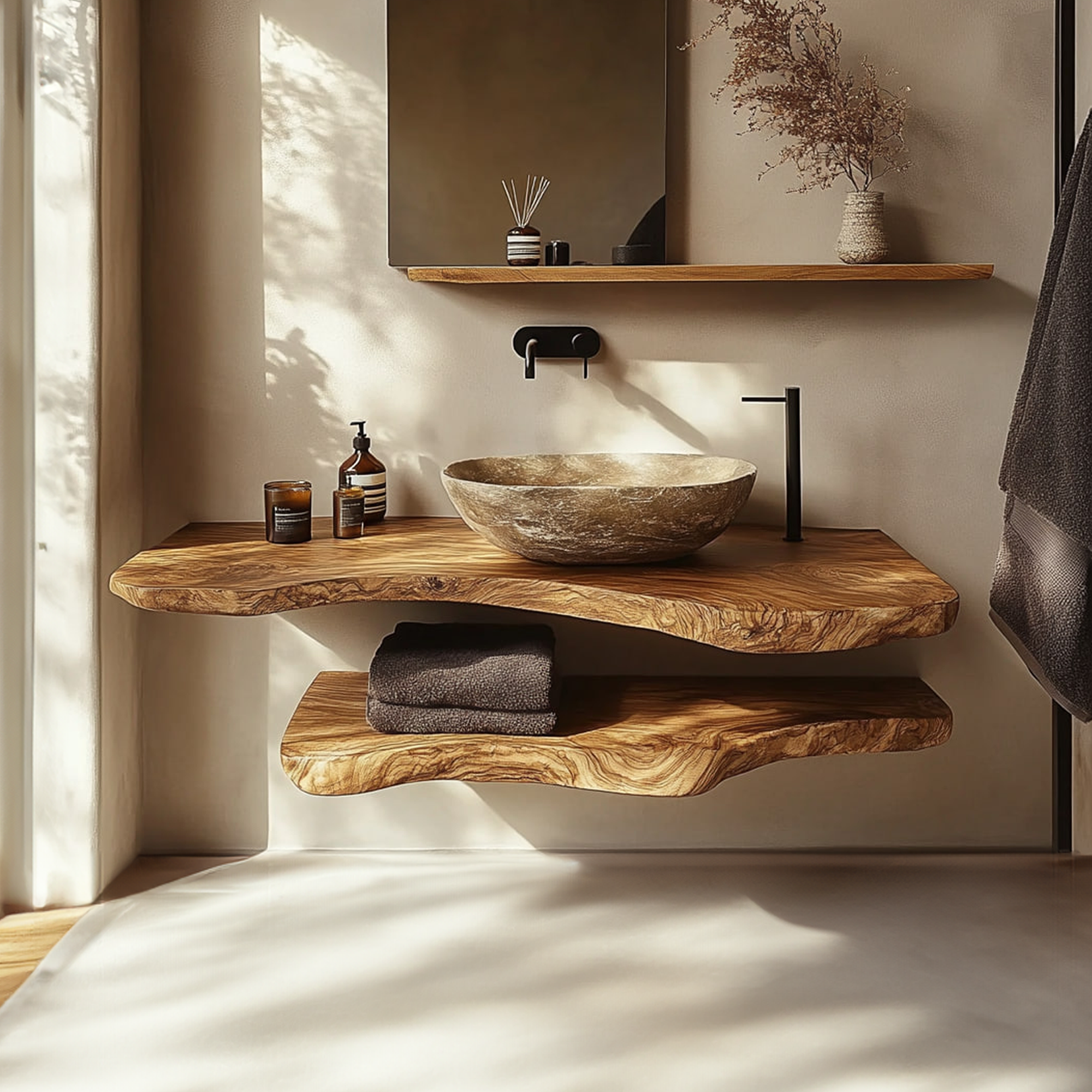 Mid Century Bathroom Vanity Shelf Solid Wood Bathroom Design SINLKIBRV213