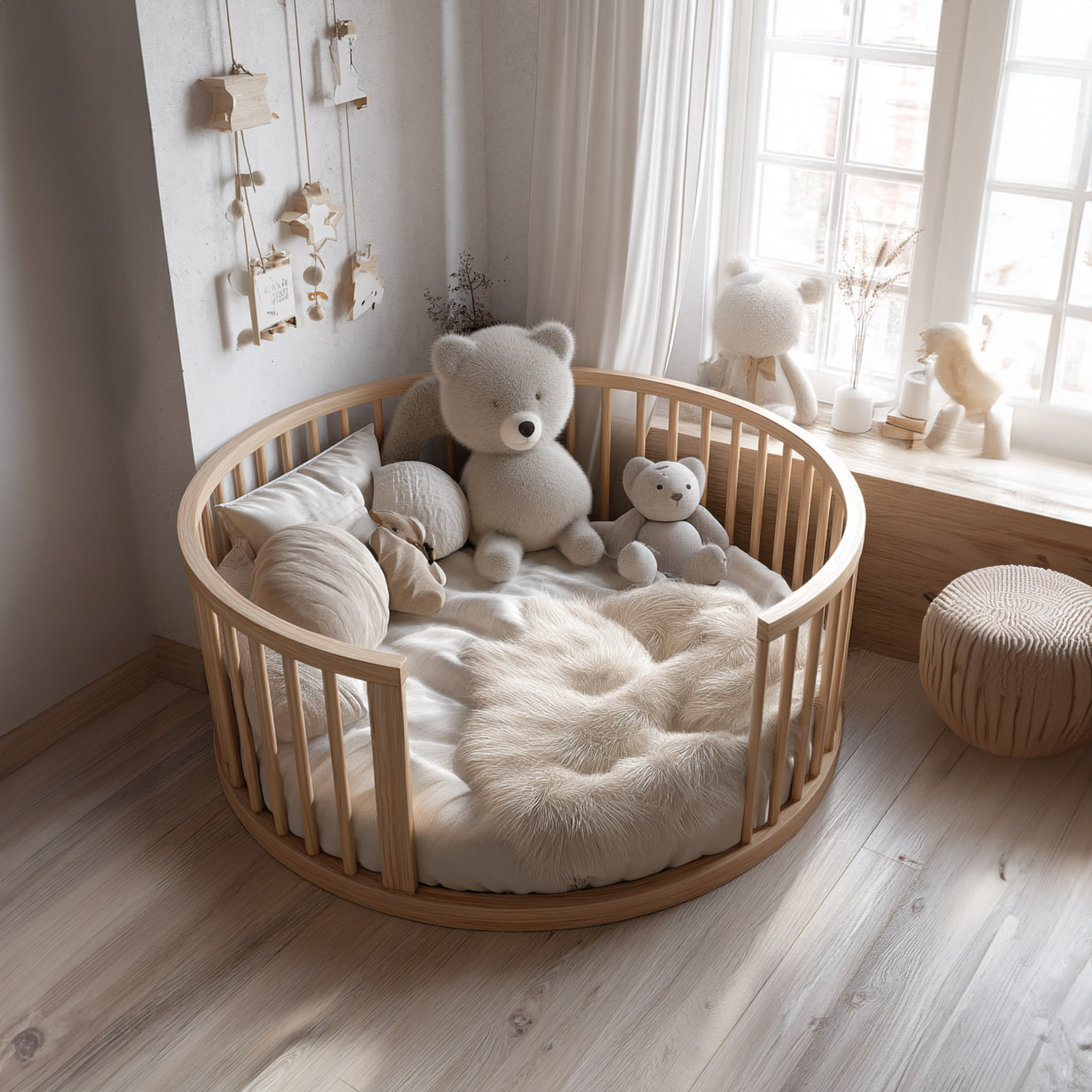 Mid Century Round Baby Daybed Modern Bedroom SINLKIWB53