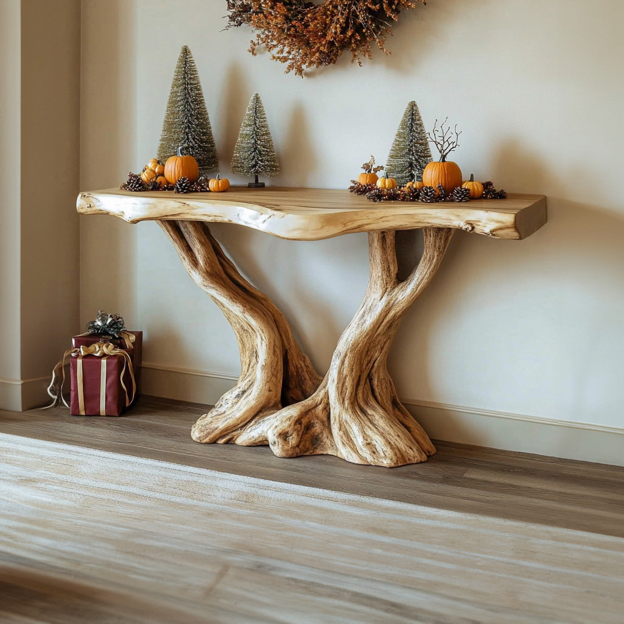 Midcentury Console Table Solid Wood Root Base Entryway SINLKICS327