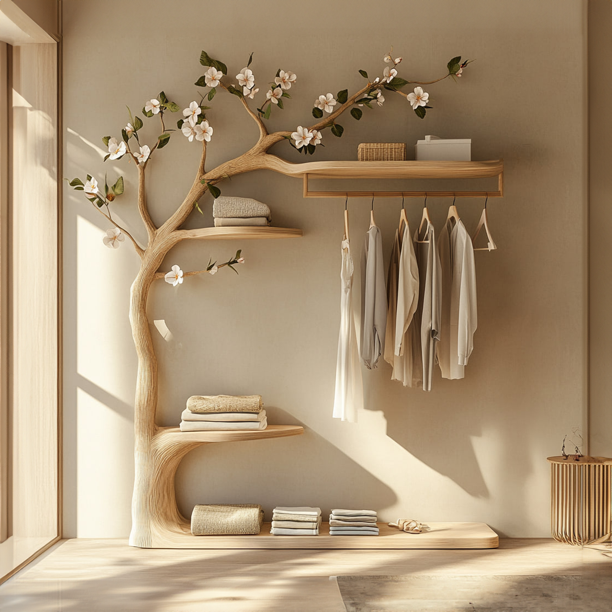 Rustic Tree Clothes Rack Solid Wood Bedroom Organizer SINLKITCR060