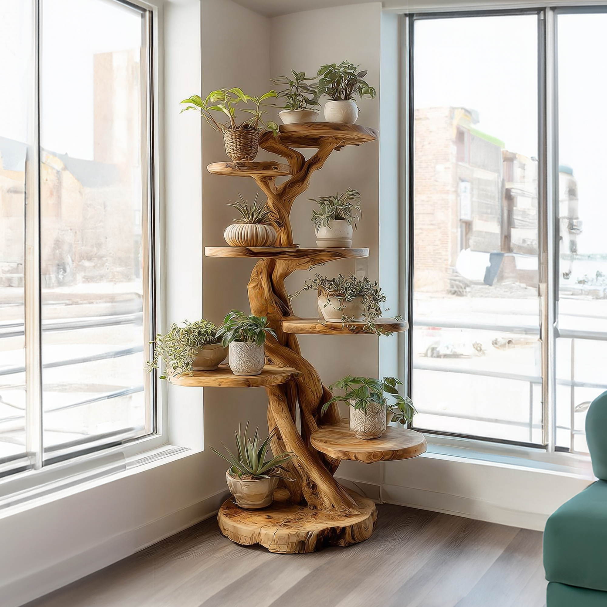 Rustic Tree Plant Shelf Natural Interior Design Home Decor SINLKITT079