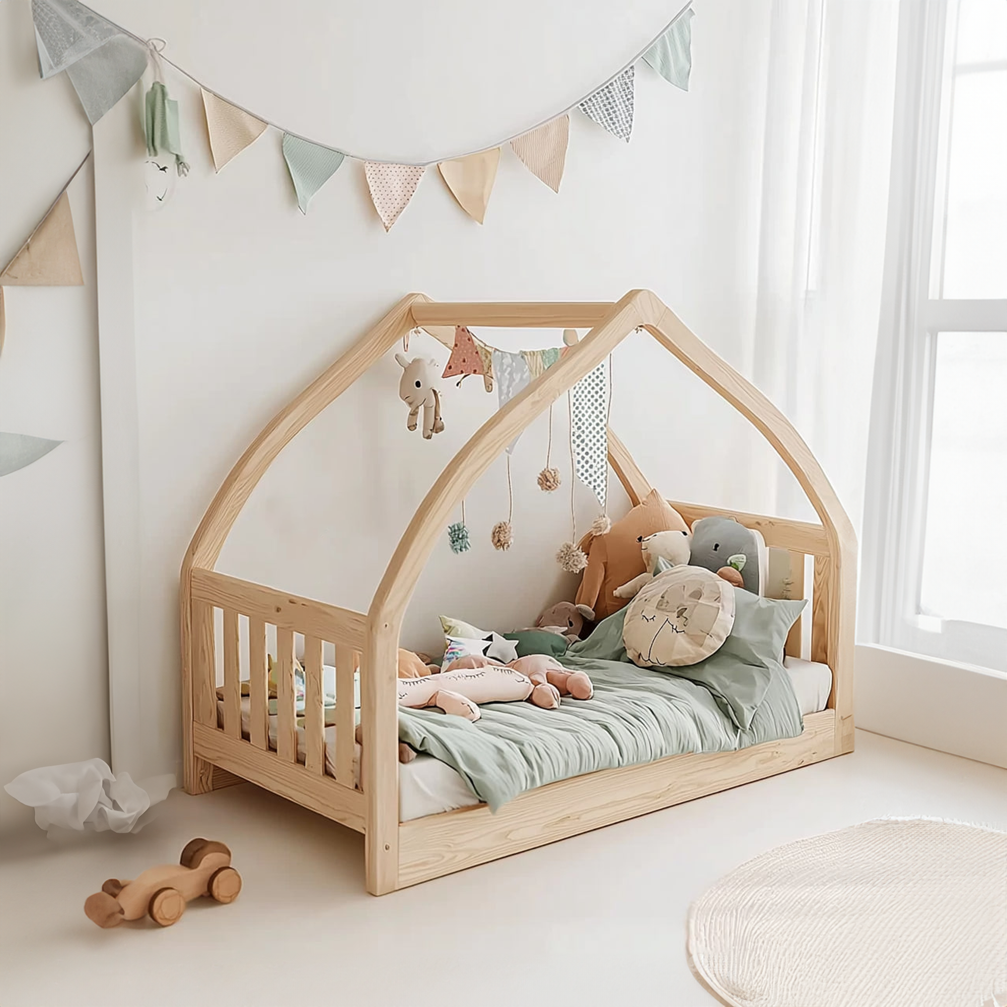 Rustic Montessori Kids Bed Toddler Room Bedroom SINLKIWB56