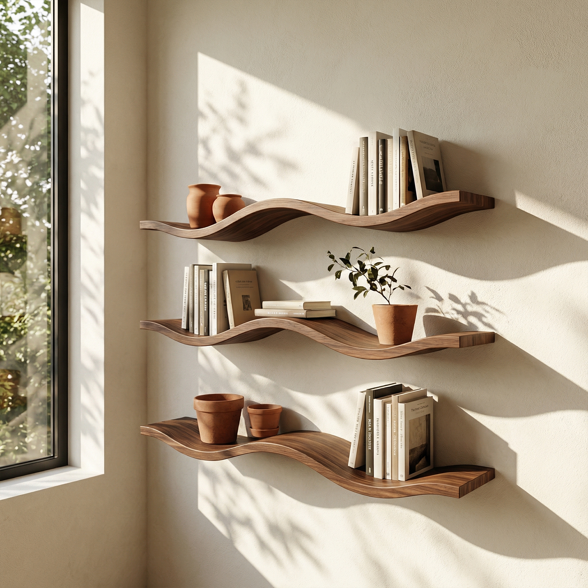 Modern Organic Wave Floating Shelves Wood Artistic Wall Display SINLKIFL483
