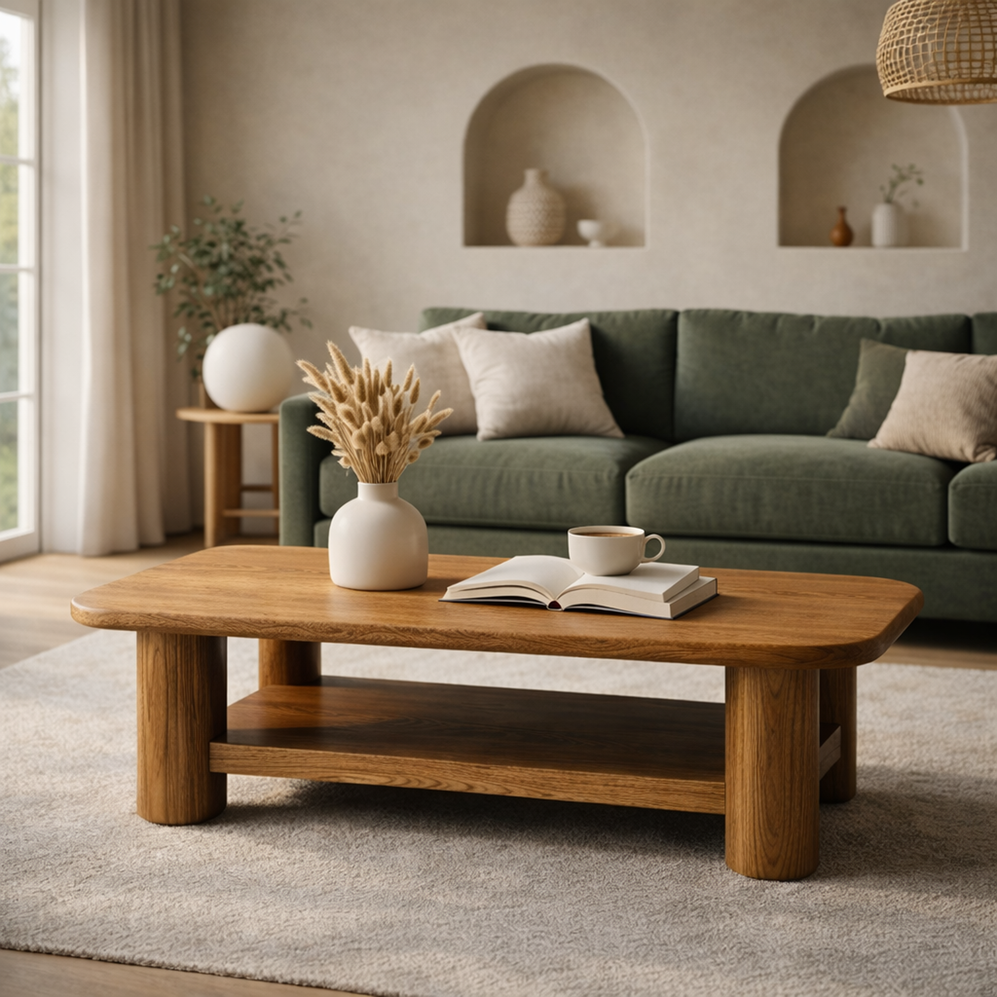 Natural Oak Style Solid Wood Coffee Table Cozy Living Room Interior SINLKICF284