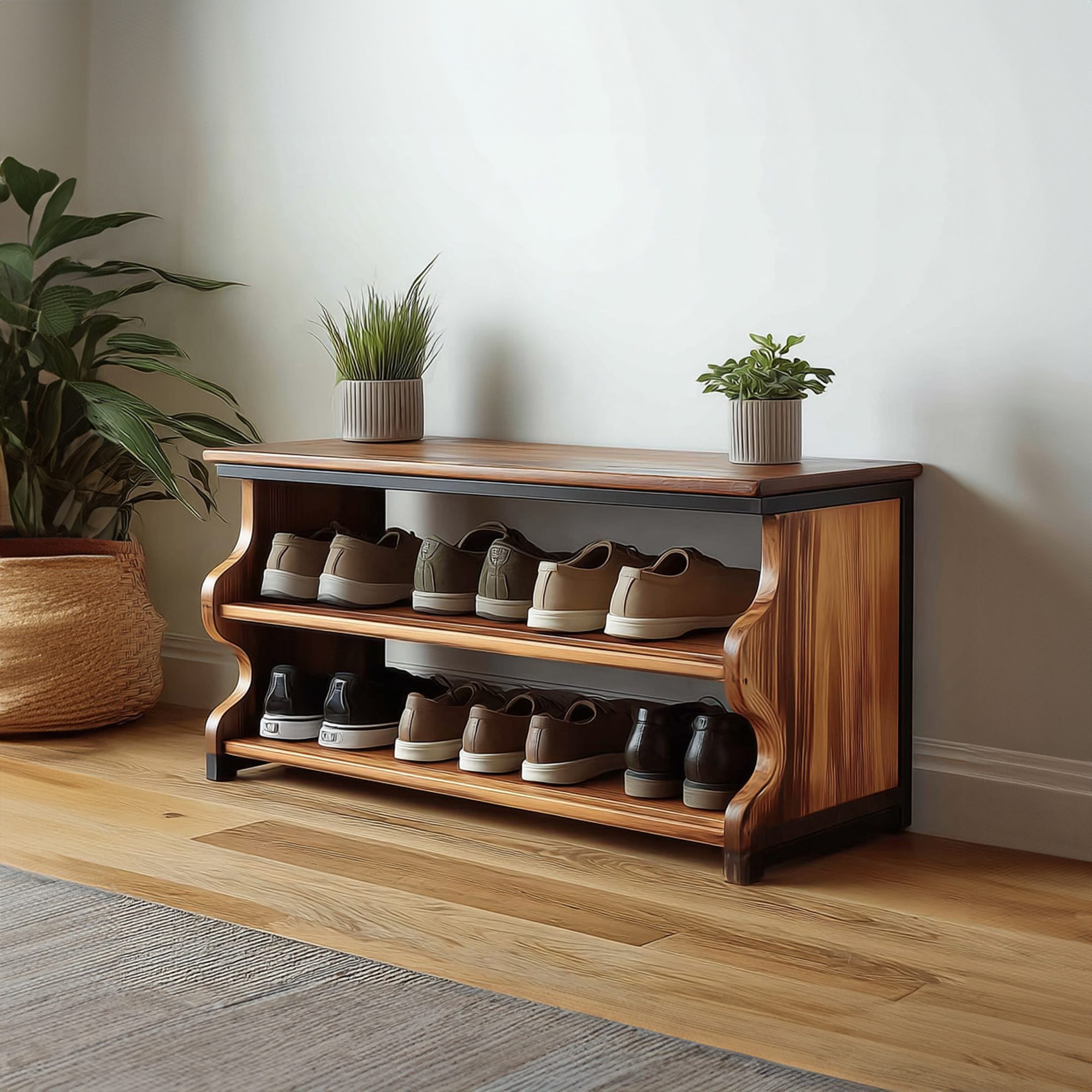 Midcentury Shoe Rack Bench Farmhouse Entryway SINLKISB044