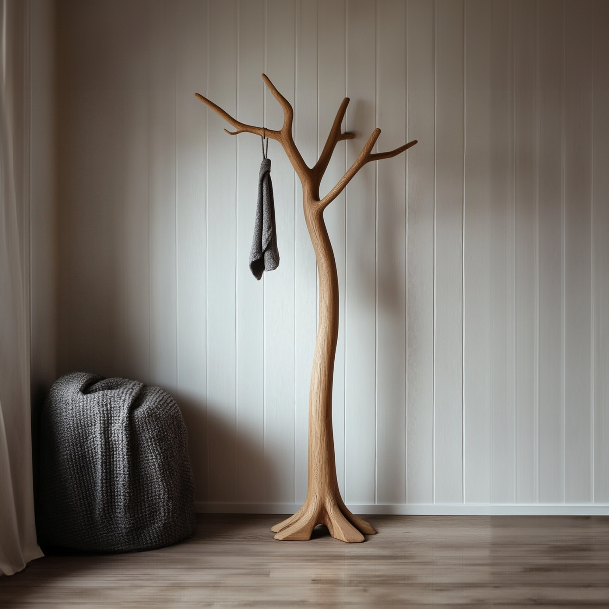 Minimalist Tree Coat Rack Solid Wood Handcrafted Entryway Decor SINLKITCR072