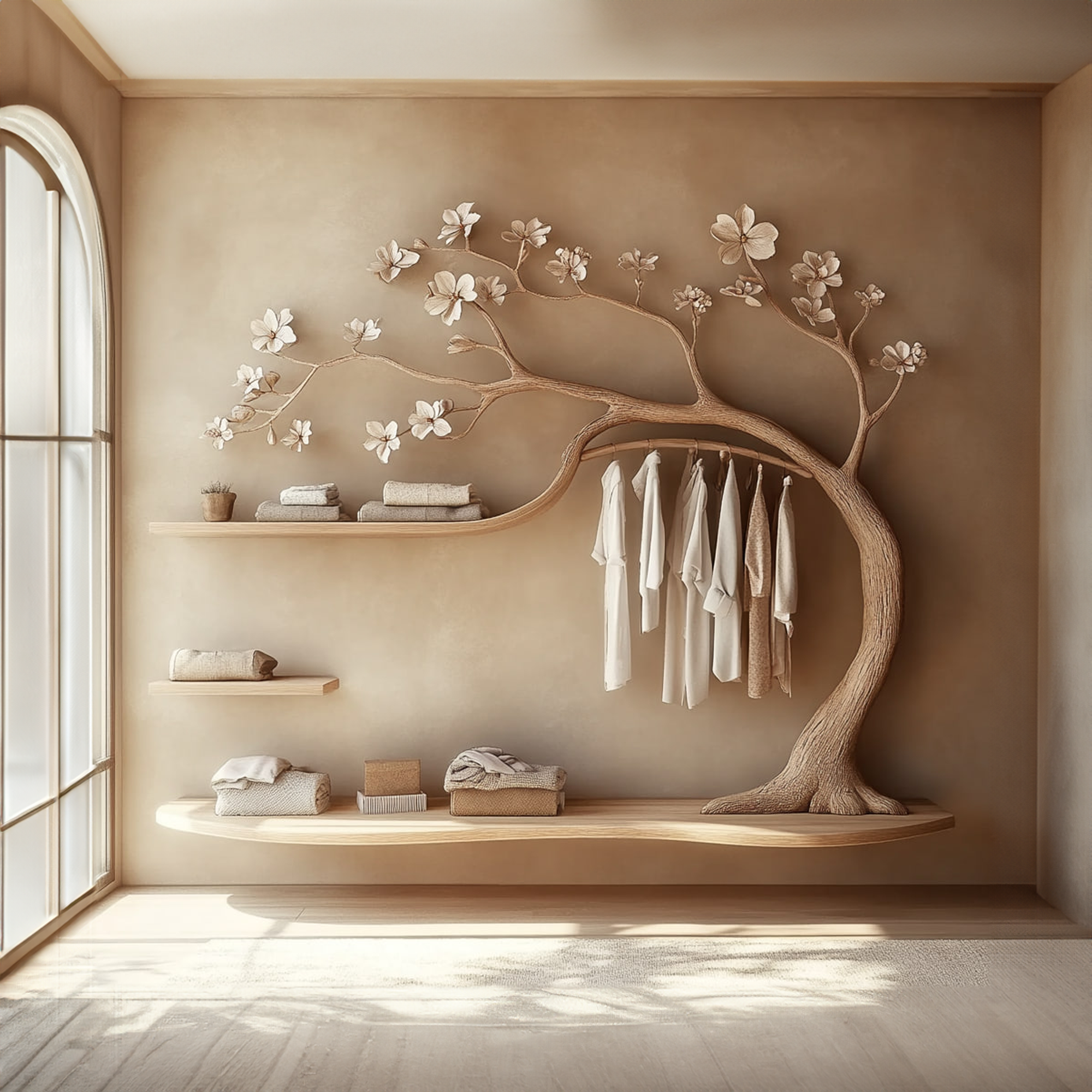 Rustic Tree Wardrobe Solid Wood Handcrafted Bedroom Storage SINLKITCR065