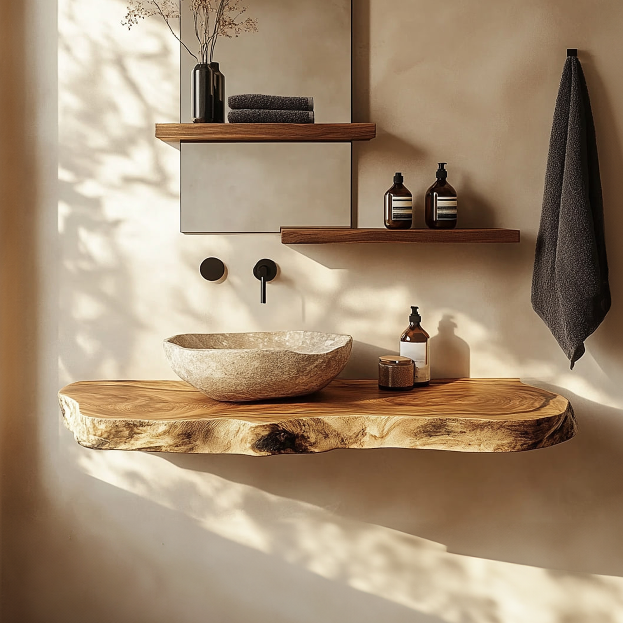 Rustic Bathroom Vanity Shelf Natural Wood Bathroom Furniture SINLKIBRV214