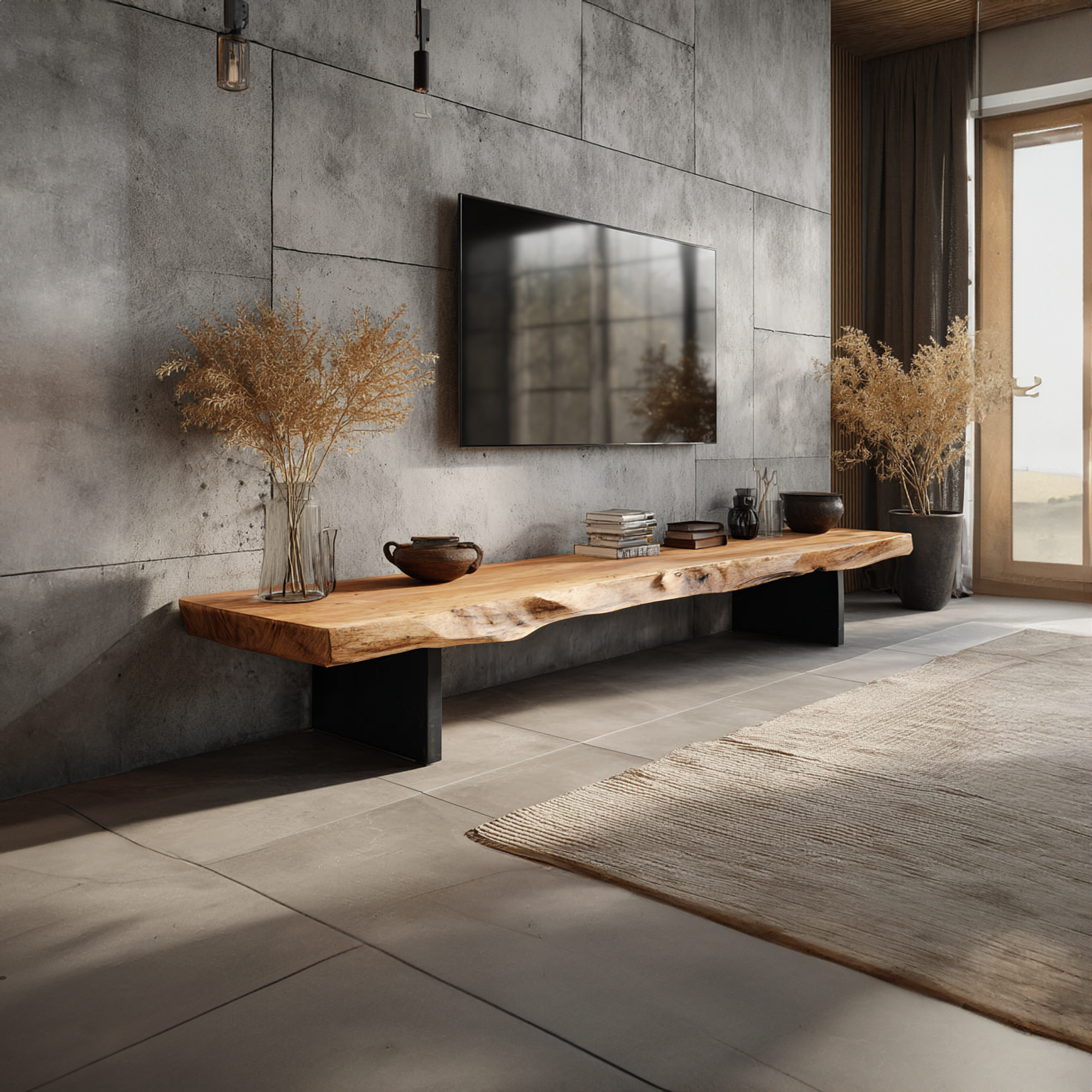 Mid-Century Modern TV Stand Live Edge Wood Living Room SINLKICS307