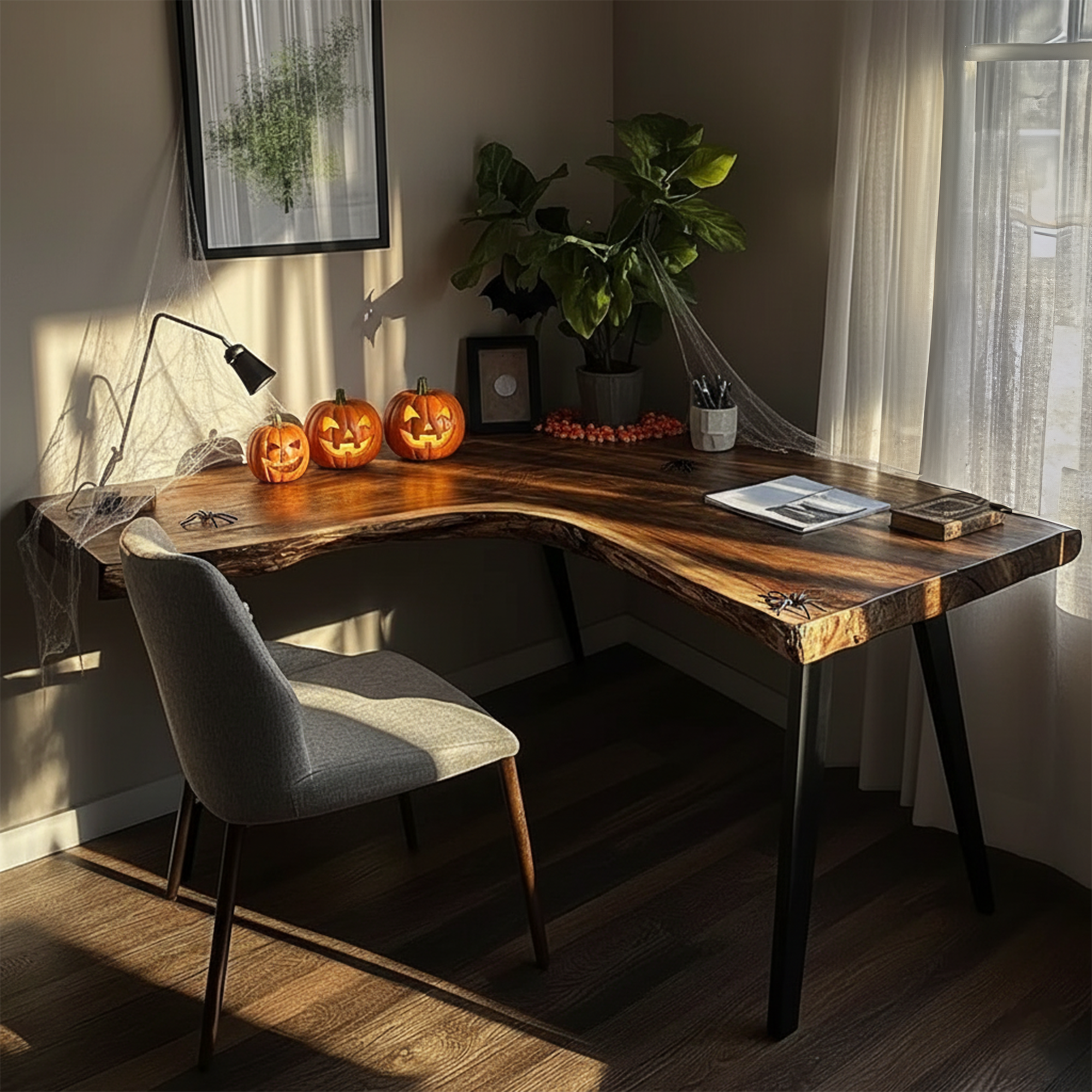 Rustic Wooden Live Edge Desk Halloween Decor Home Office SINLKIHW046
