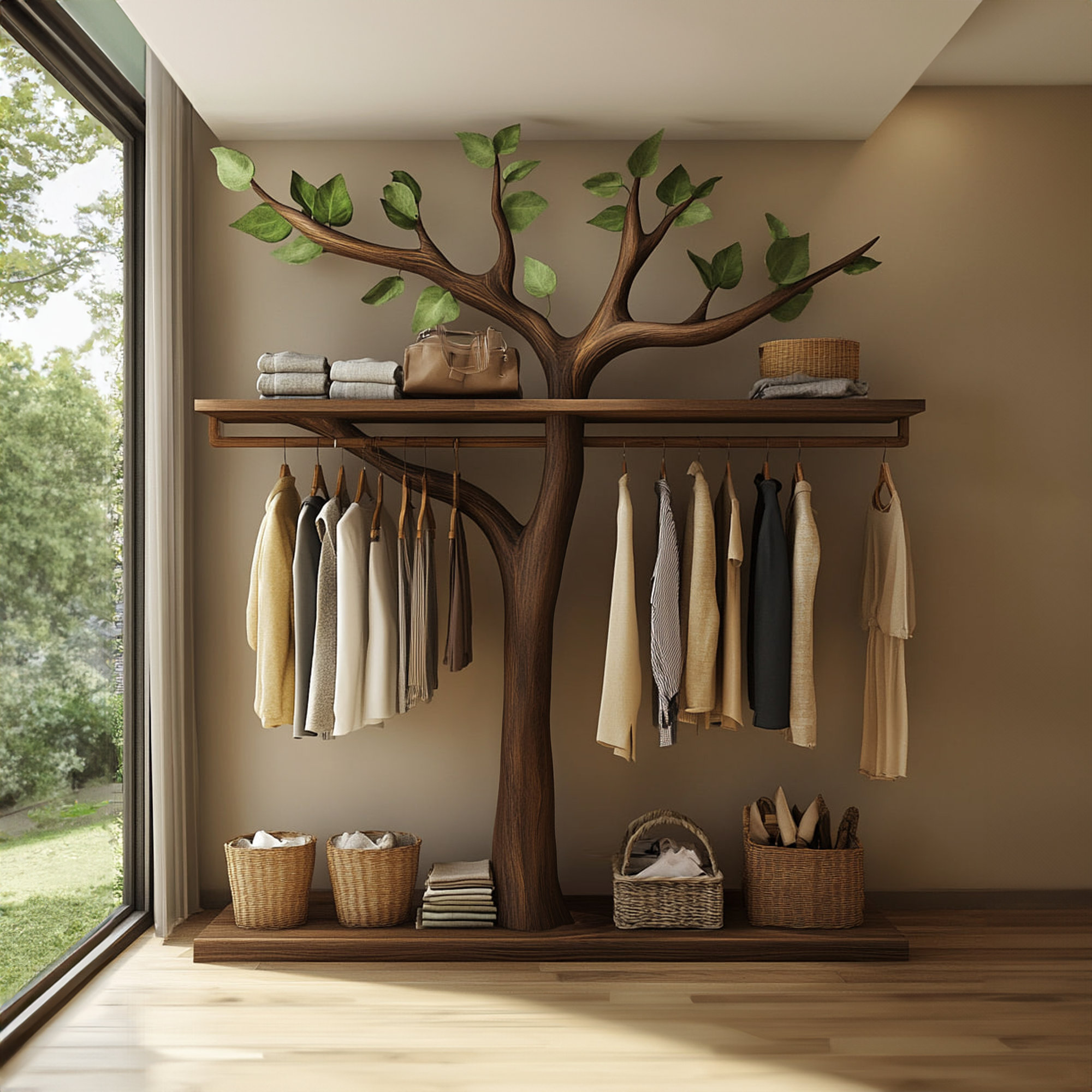 Rustic Tree Branch Wooden Clothing Rack Handmade Bedroom SINLKITCR046
