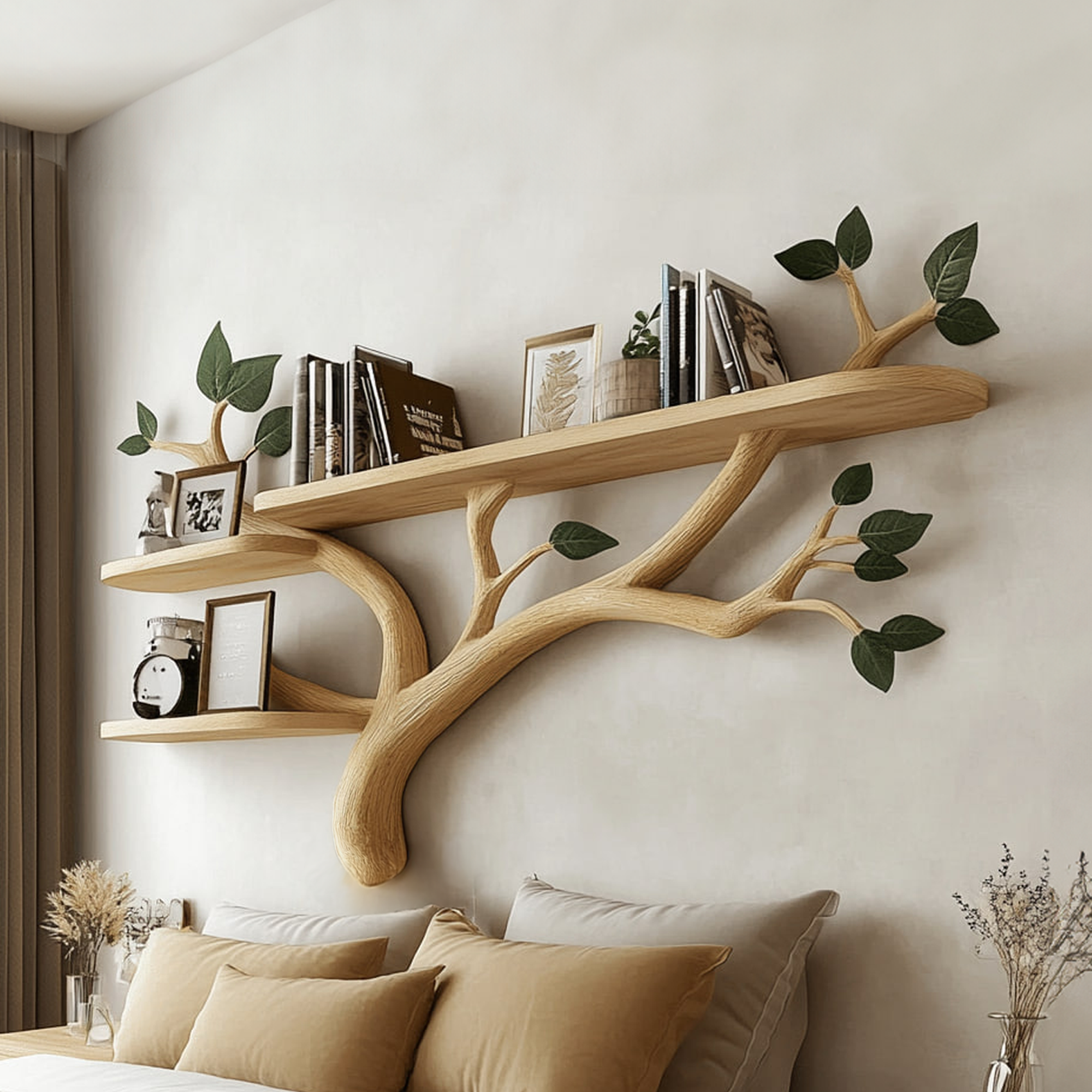 Rustic Organic Tree Wall Shelf Minimalist Bedroom Decor SINLKITBS064