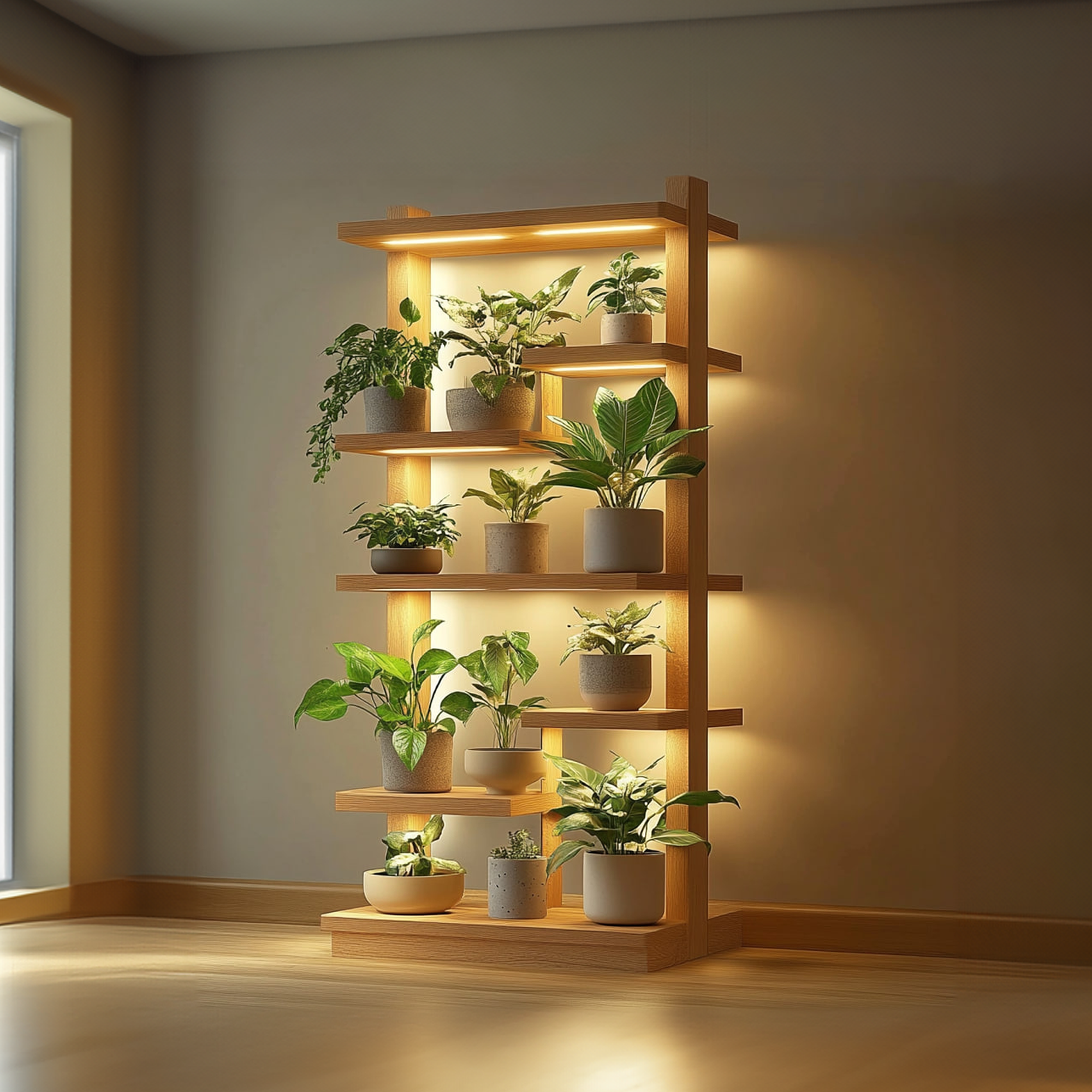 mid century modern plant stand indoor Mid Century Modern Plant Shelf Display Living Room SINLKITT082