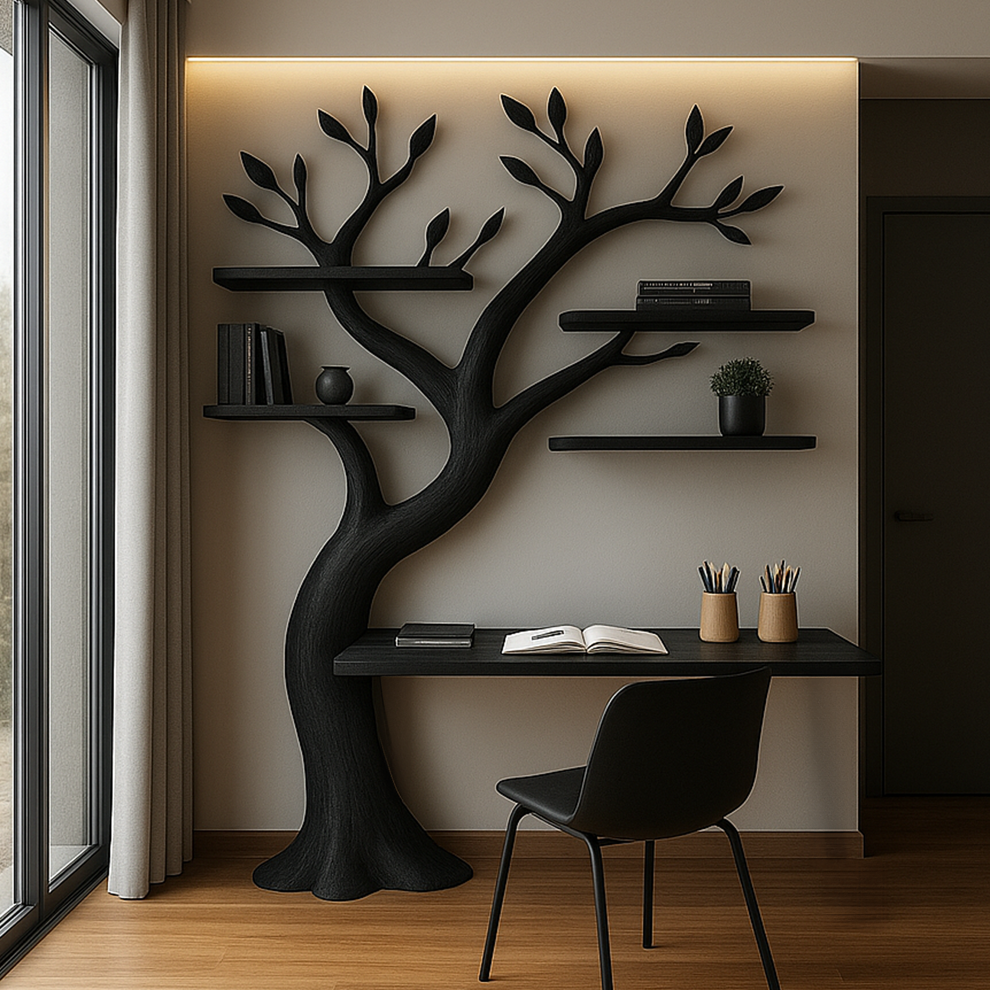 Mid Century Tree Bookshelf Desk Contemporary Office SINLKITB505