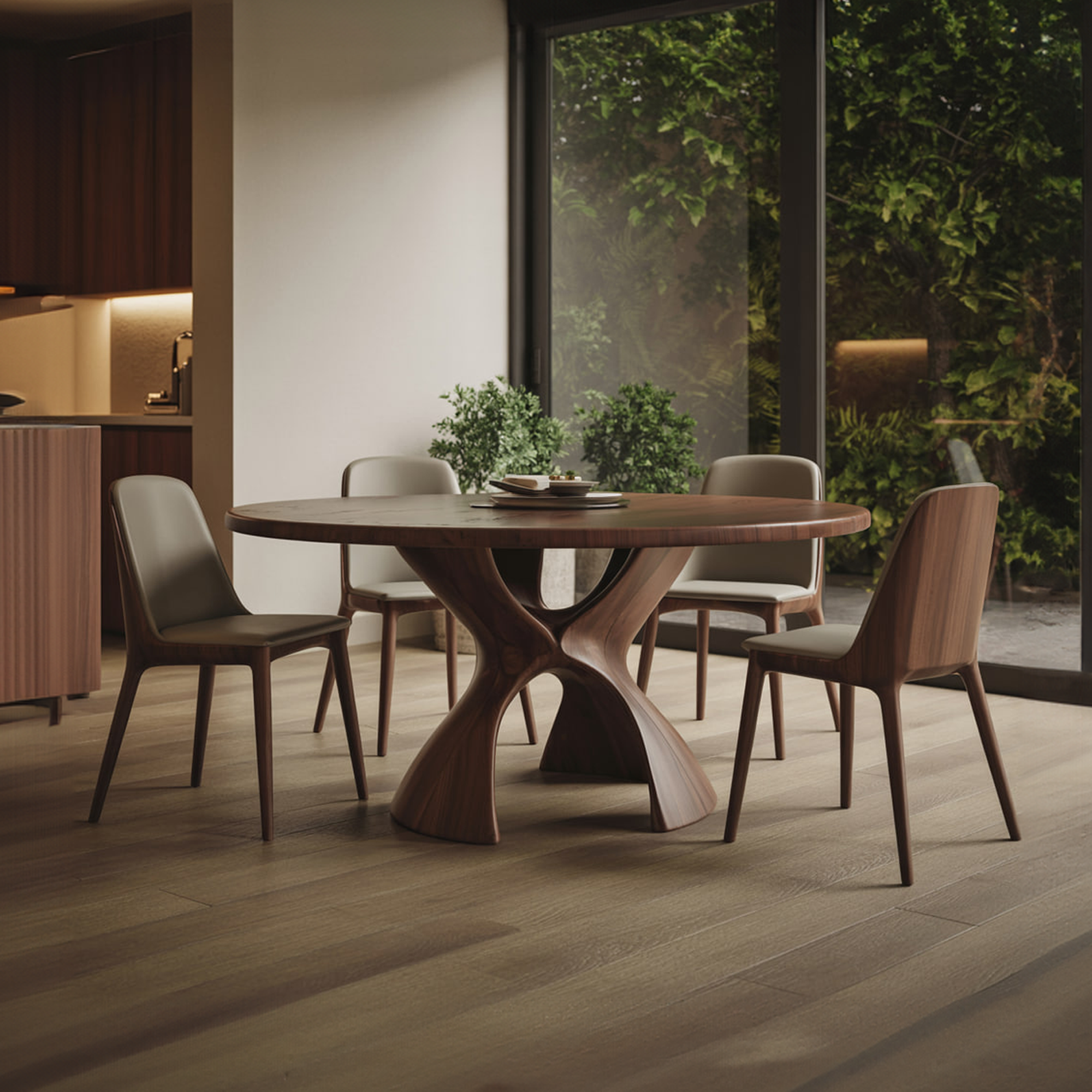 Modern Rustic Dining Table Sculptural Base Kitchen SINLKIDT128