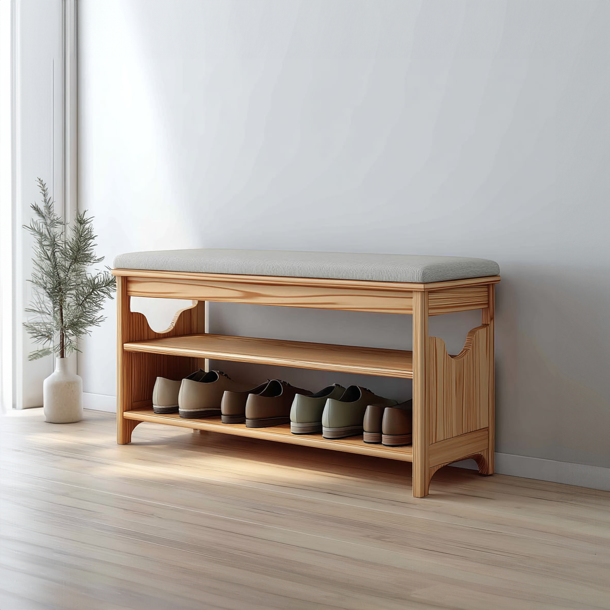 Midcentury Farmhouse Bench Shoe Rack Entryway SINLKISB045