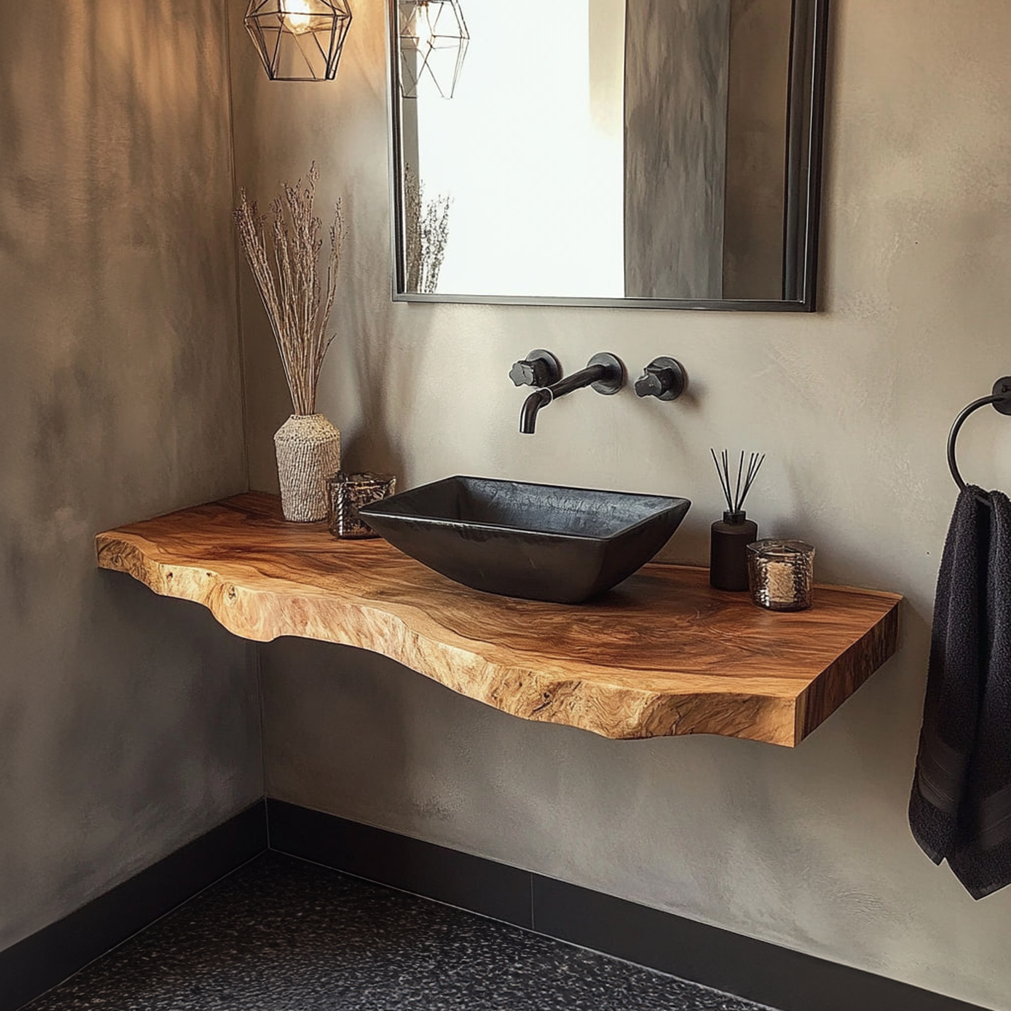 Rustic Bathroom Vanity Shelf Handmade Wood Bathroom Accent SINLKIBRV216