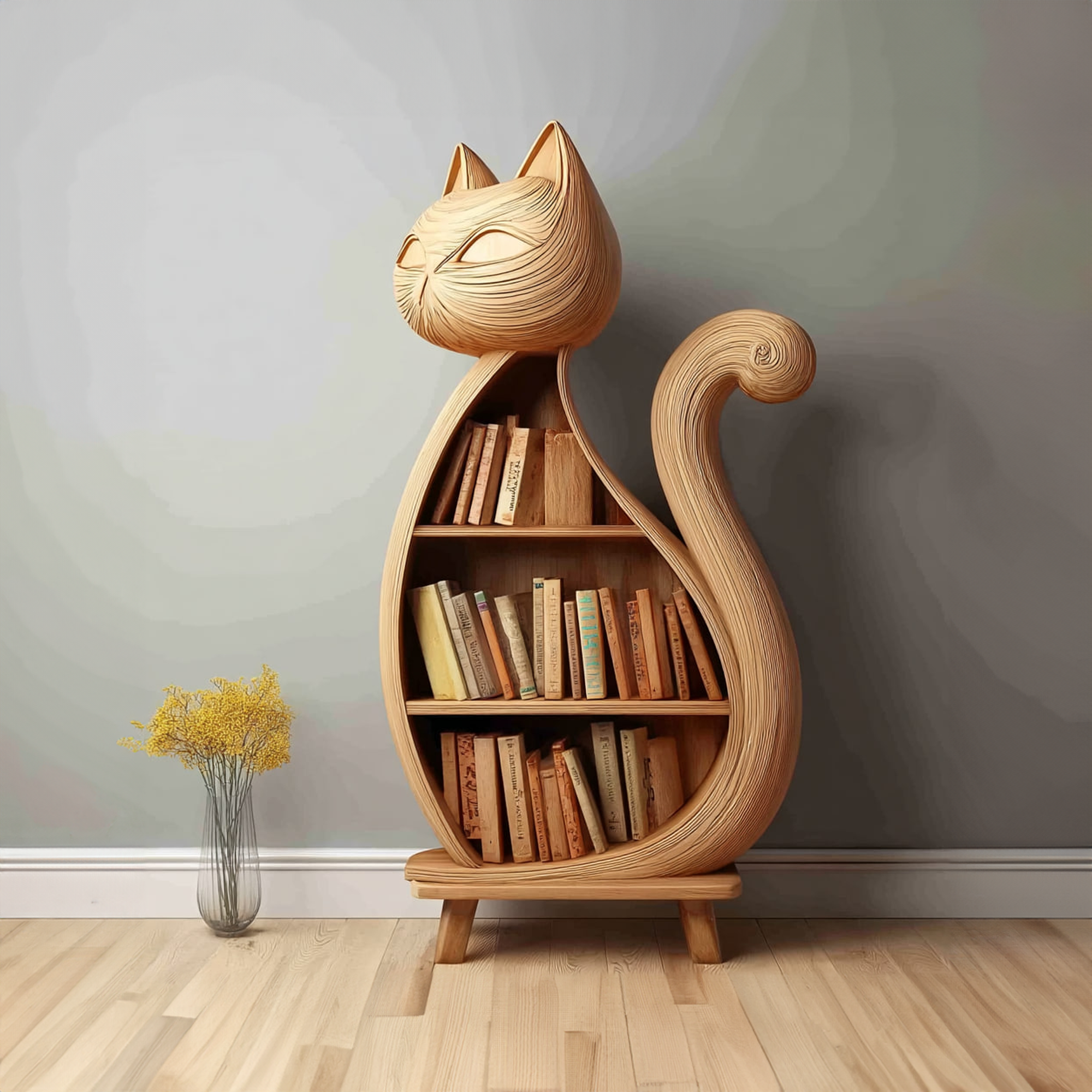 Rustic Cat Bookcase Children Bedroom SINLKISC159