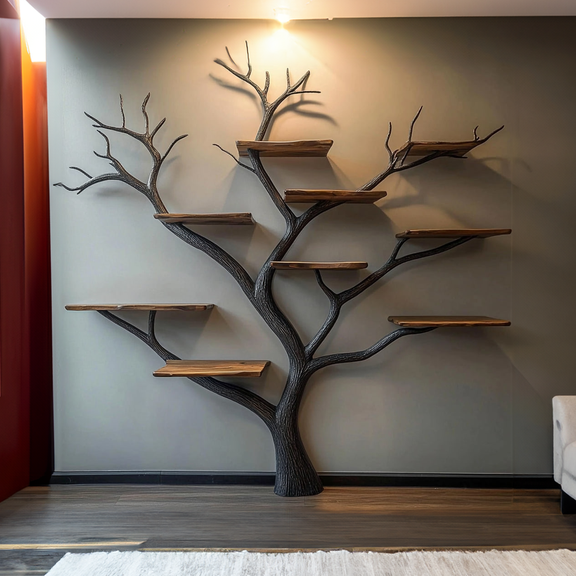 Sculptural Black Tree Bookshelf Solid Wood Modern Organic Design SINLKITB529
