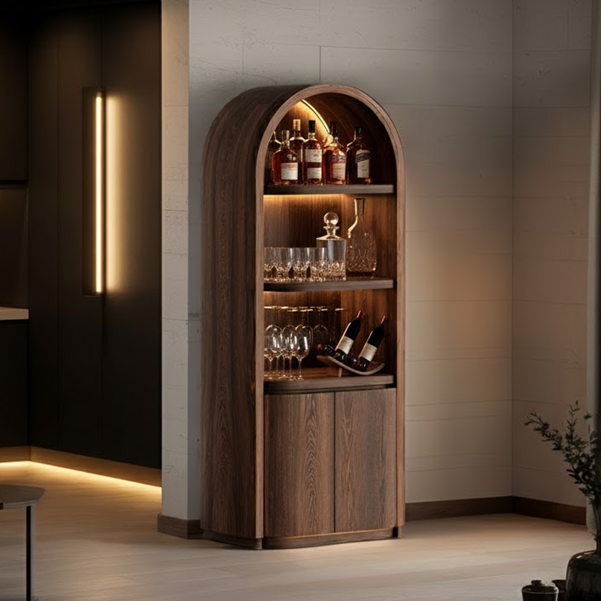 Mid Century Arched Bar Cabinet Dining Room Interior Display SINLKISC327